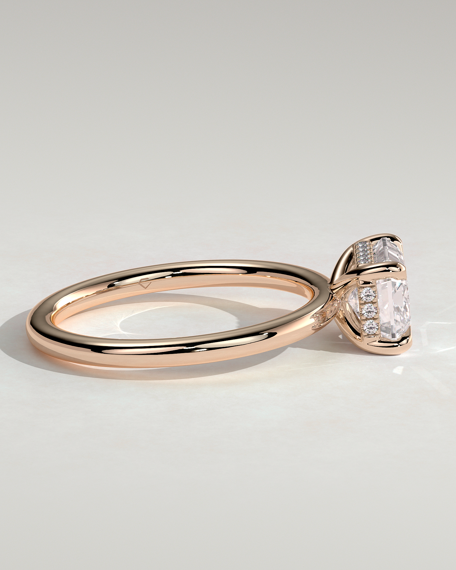 Zayla - 4 Claw East West Emerald with Hidden Halo - 18k Rose Gold