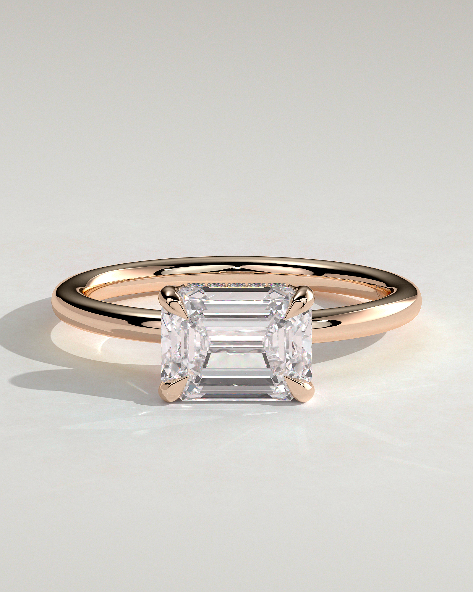 Zayla - 4 Claw East West Emerald with Hidden Halo - 18k Rose Gold