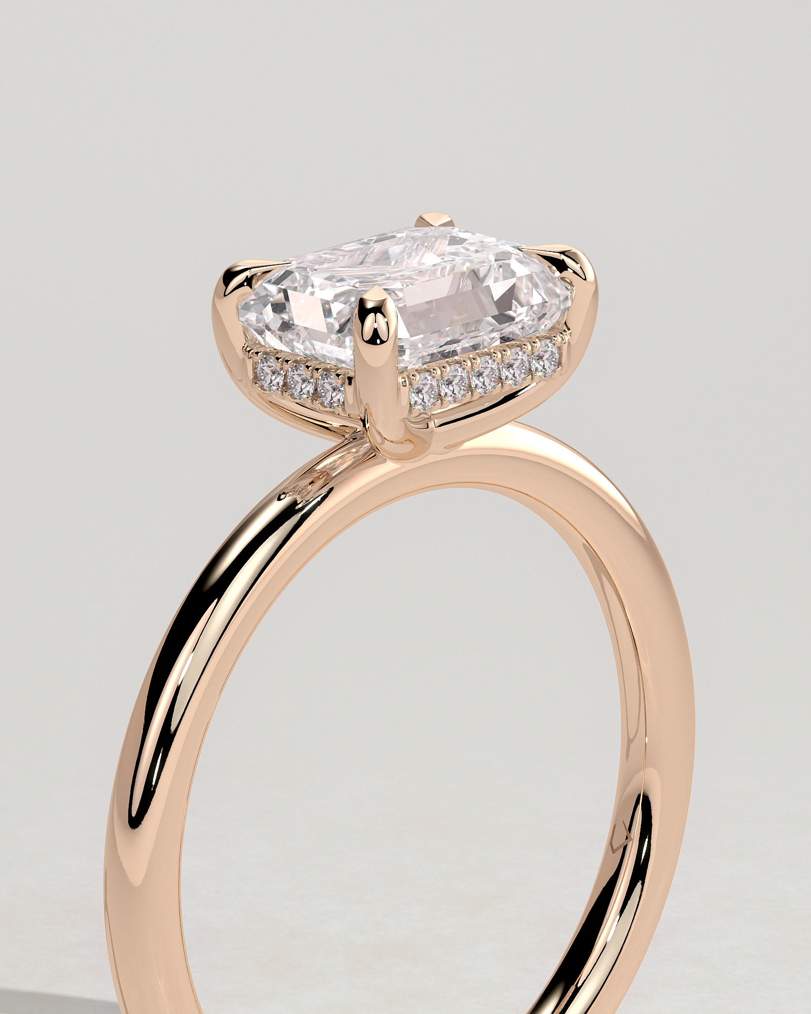 Zayla - 4 Claw East West Emerald with Hidden Halo - 18k Rose Gold