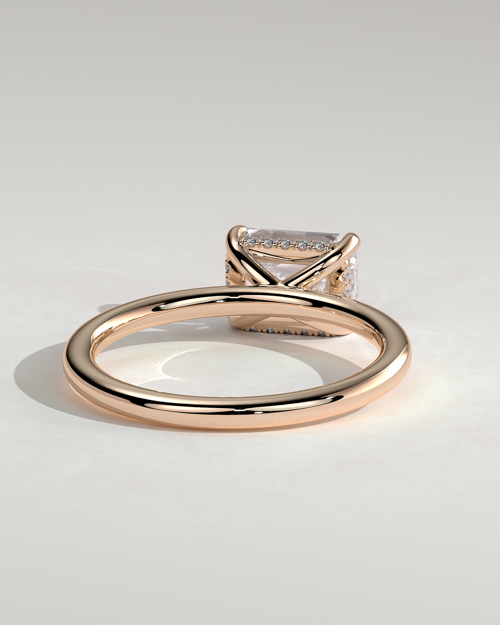 Zayla - 4 Claw East West Emerald with Hidden Halo - 18k Rose Gold