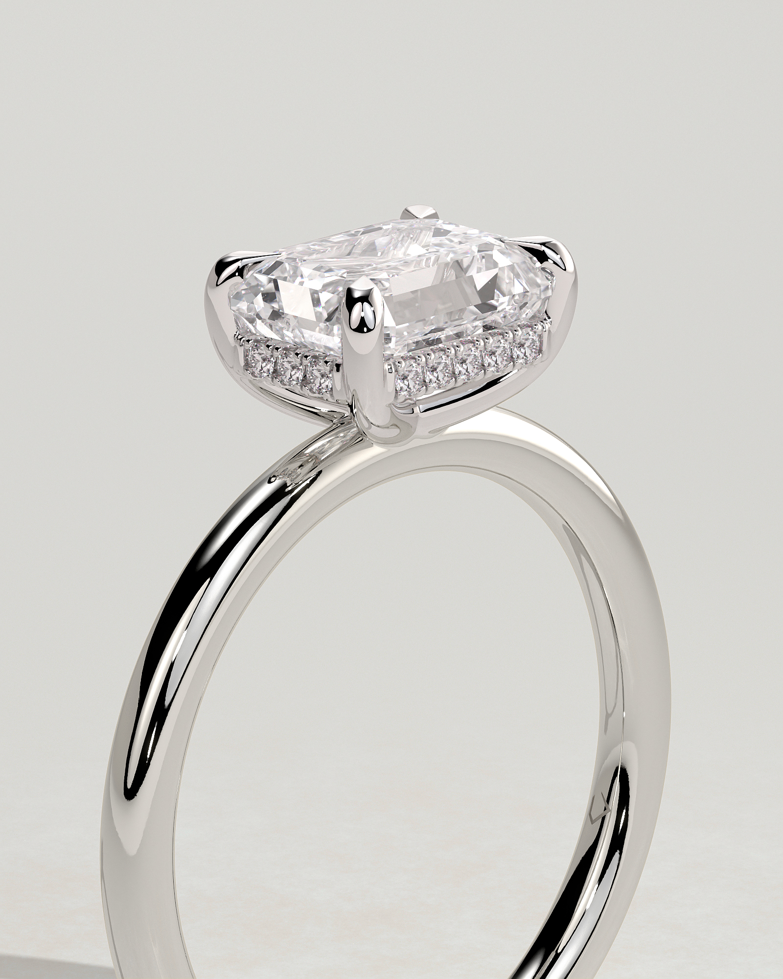 Zayla - 4 Claw East West Emerald with Hidden Halo - 18k White Gold