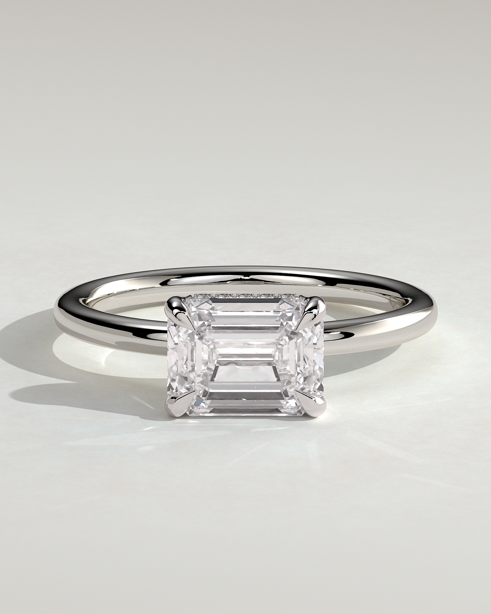 Zayla - 4 Claw East West Emerald with Hidden Halo - 18k White Gold