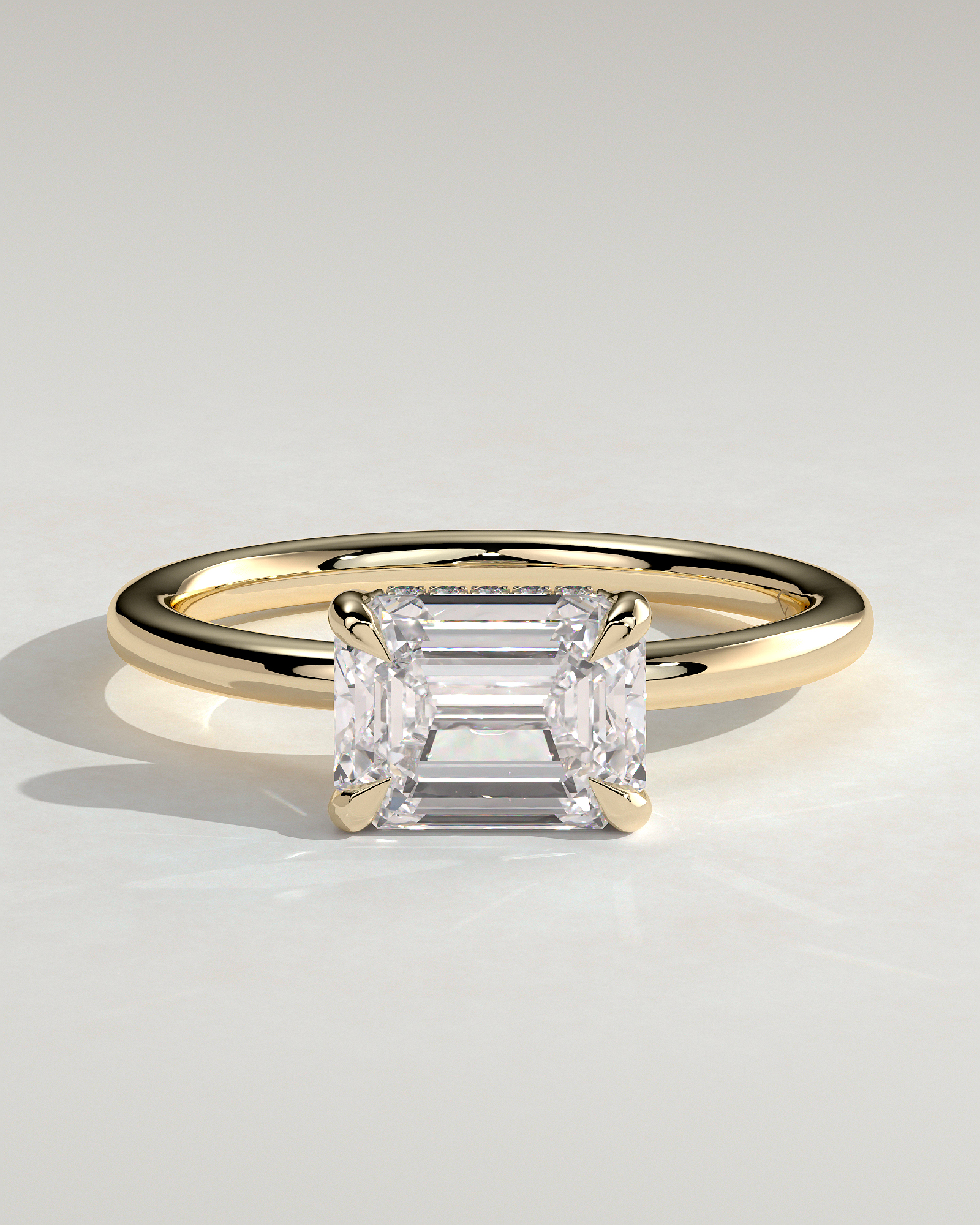 Zayla - 4 Claw East West Emerald with Hidden Halo - 18k Yellow Gold