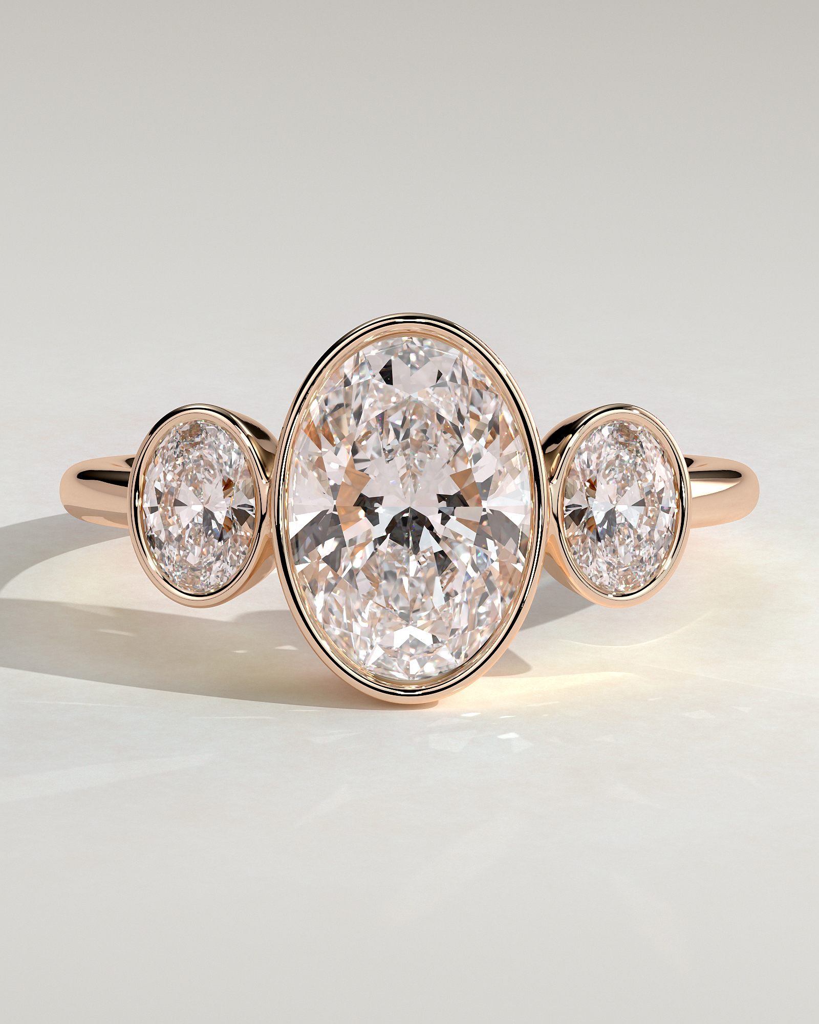 Zelda - Bezel Set Oval Trilogy - 18k Rose Gold