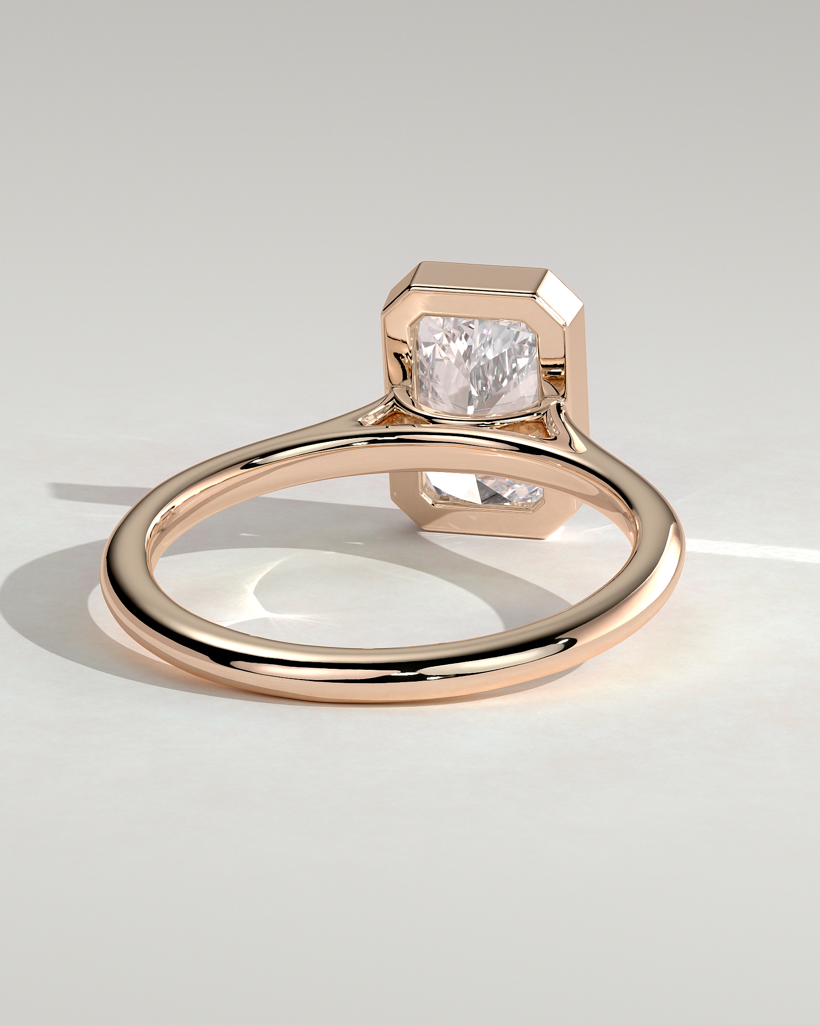 Zoe - Bezel Radiant Cathedral Solitaire - 18k Rose Gold