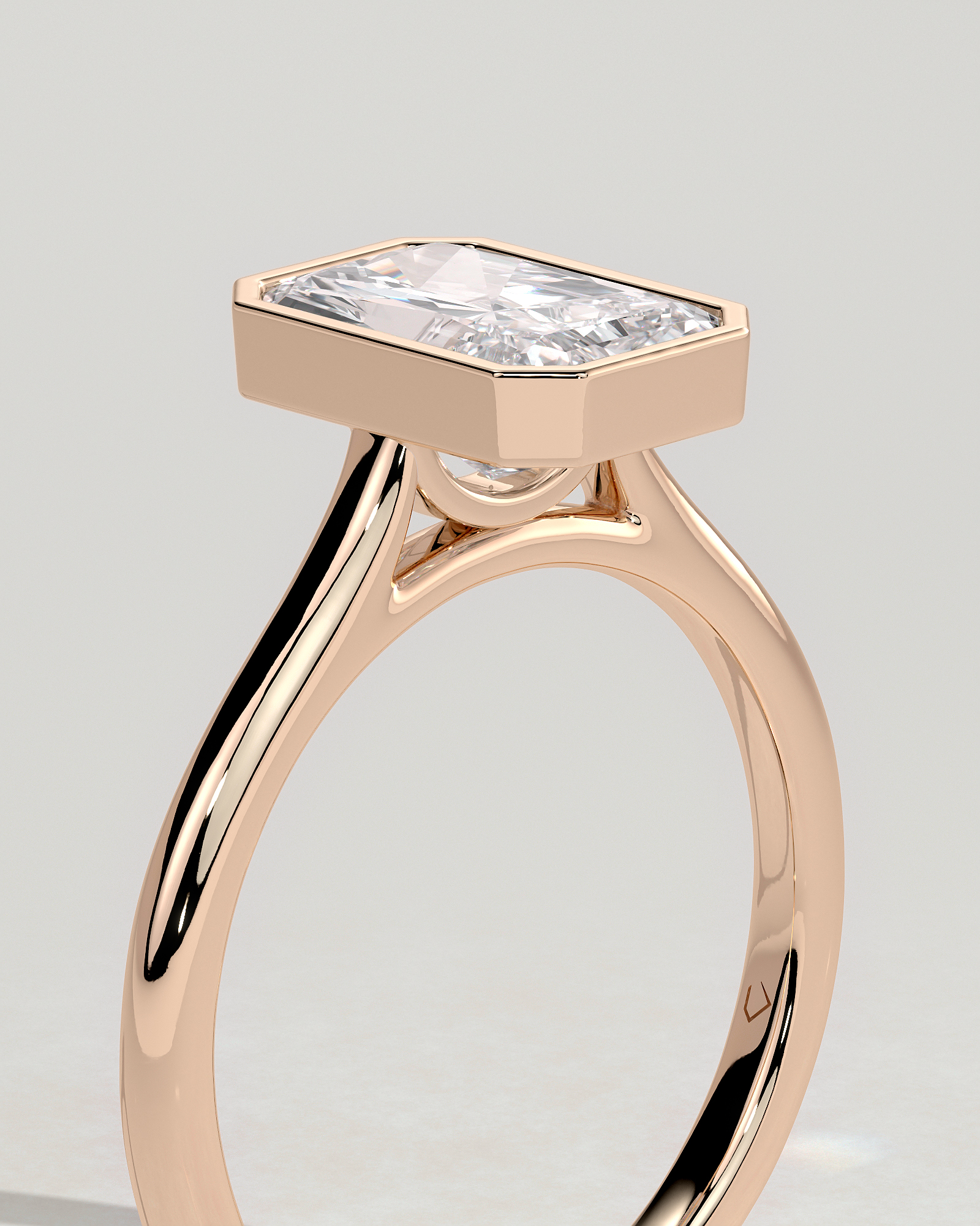 Zoe - Bezel Radiant Cathedral Solitaire - 18k Rose Gold