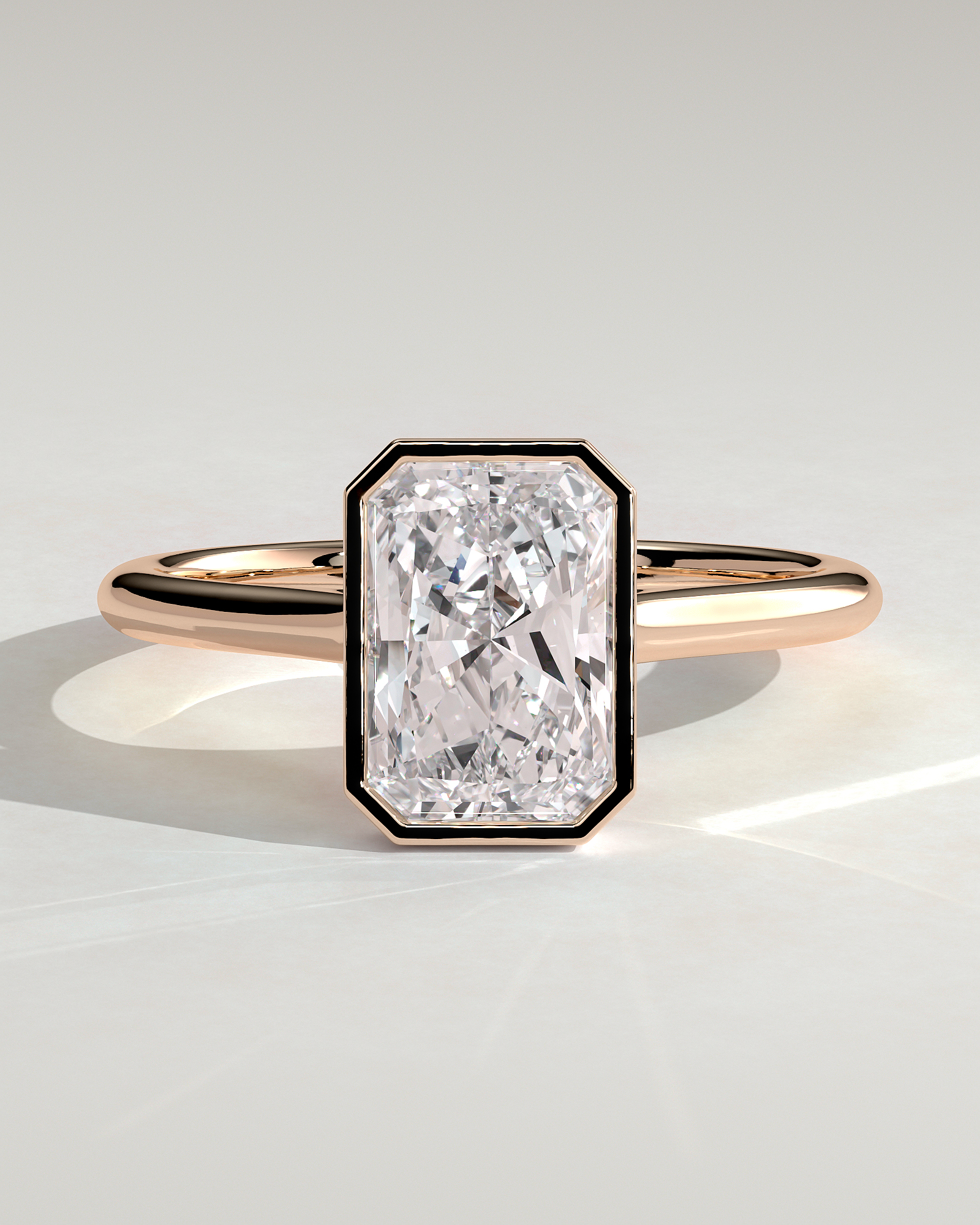 Zoe - Bezel Radiant Cathedral Solitaire - 18k Rose Gold