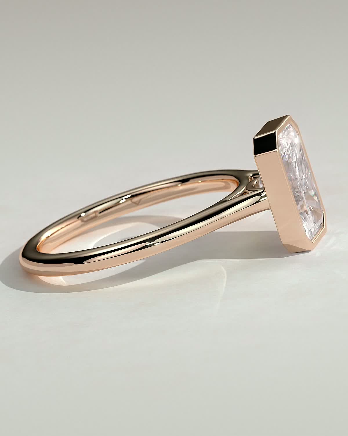 Zoe - Bezel Radiant Cathedral Solitaire - 18k Rose Gold
