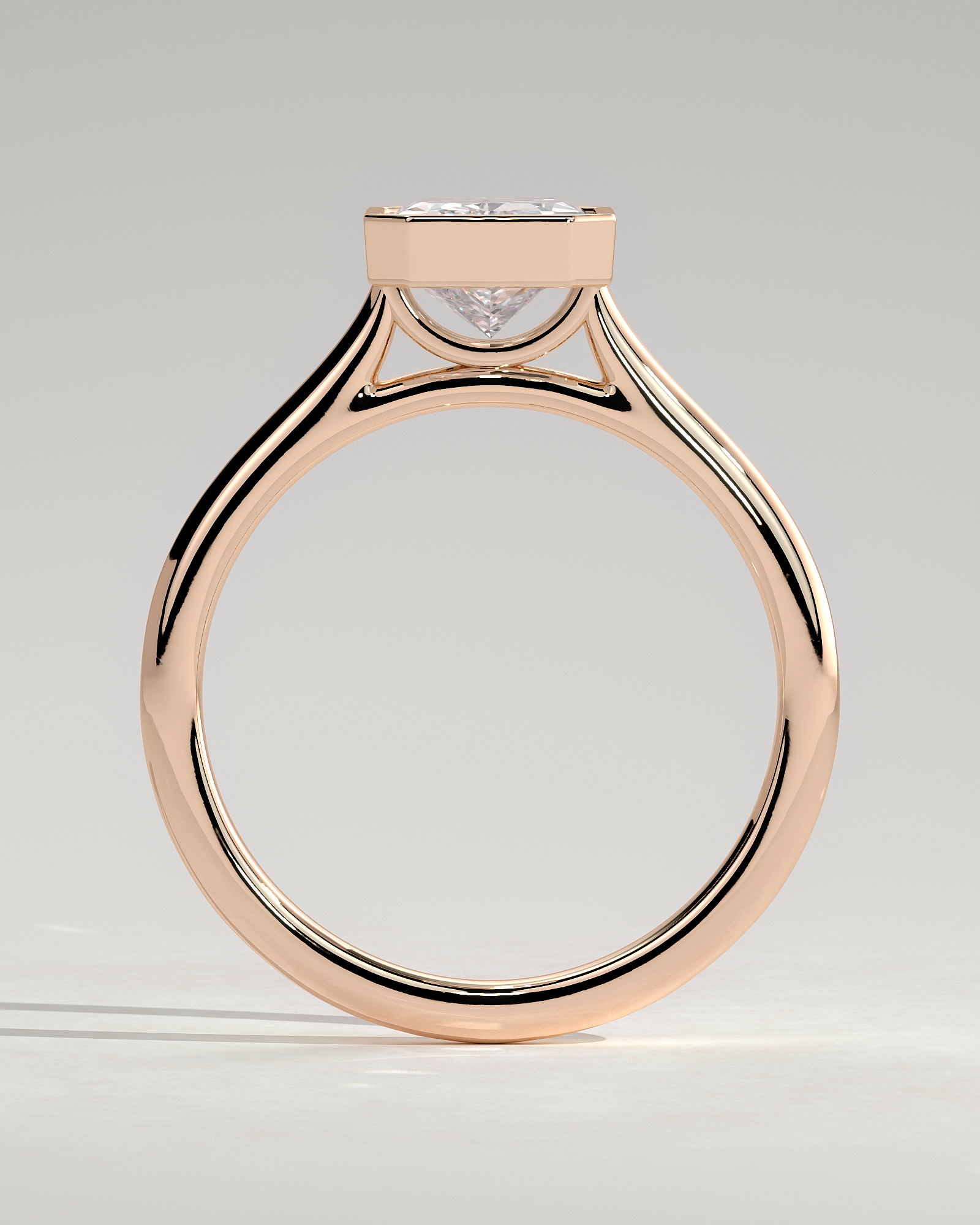 Zoe - Bezel Radiant Cathedral Solitaire - 18k Rose Gold