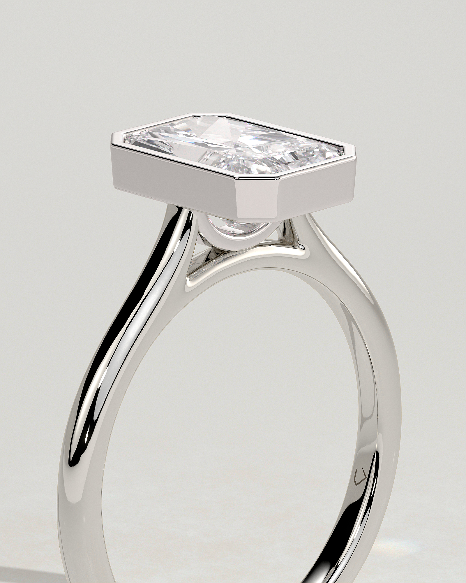 Zoe - Bezel Radiant Cathedral Solitaire - 18k White Gold