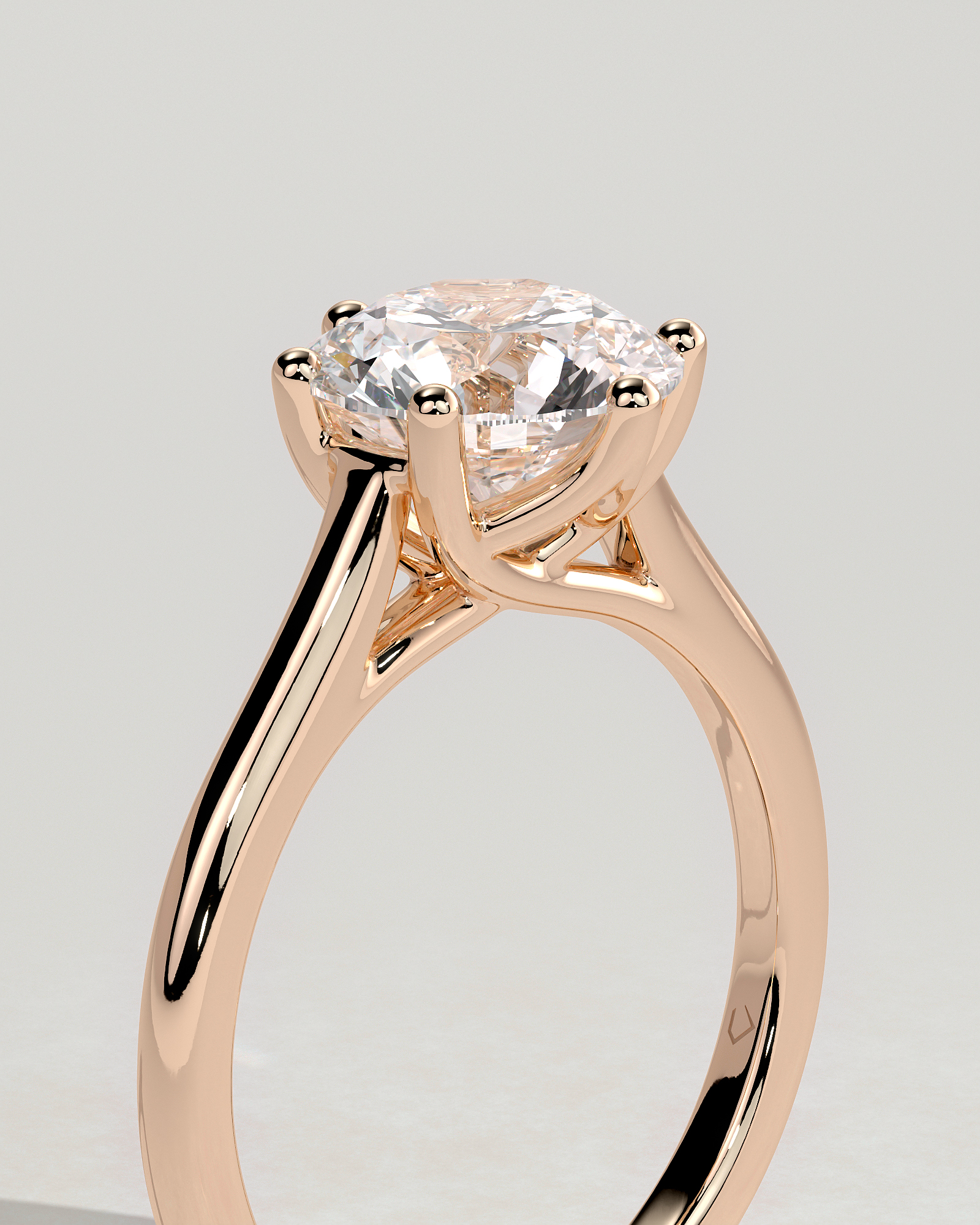 Zya - 6 Claw Cathedral Round Solitaire - 18k Rose Gold
