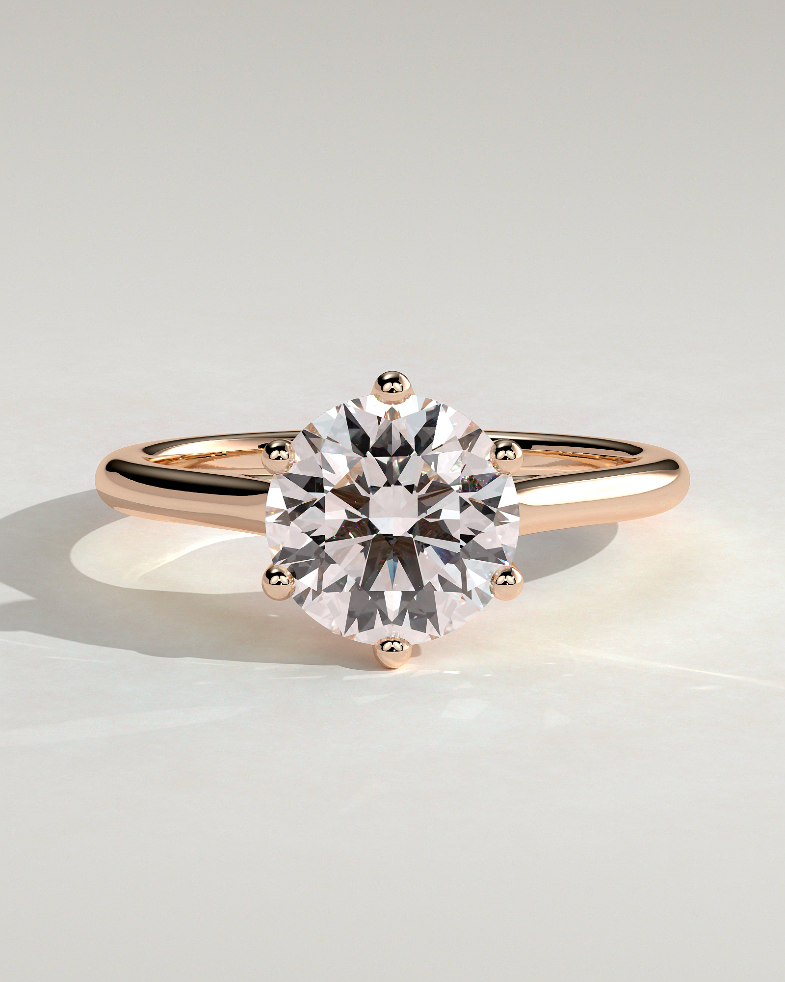 Zya - 6 Claw Cathedral Round Solitaire - 18k Rose Gold