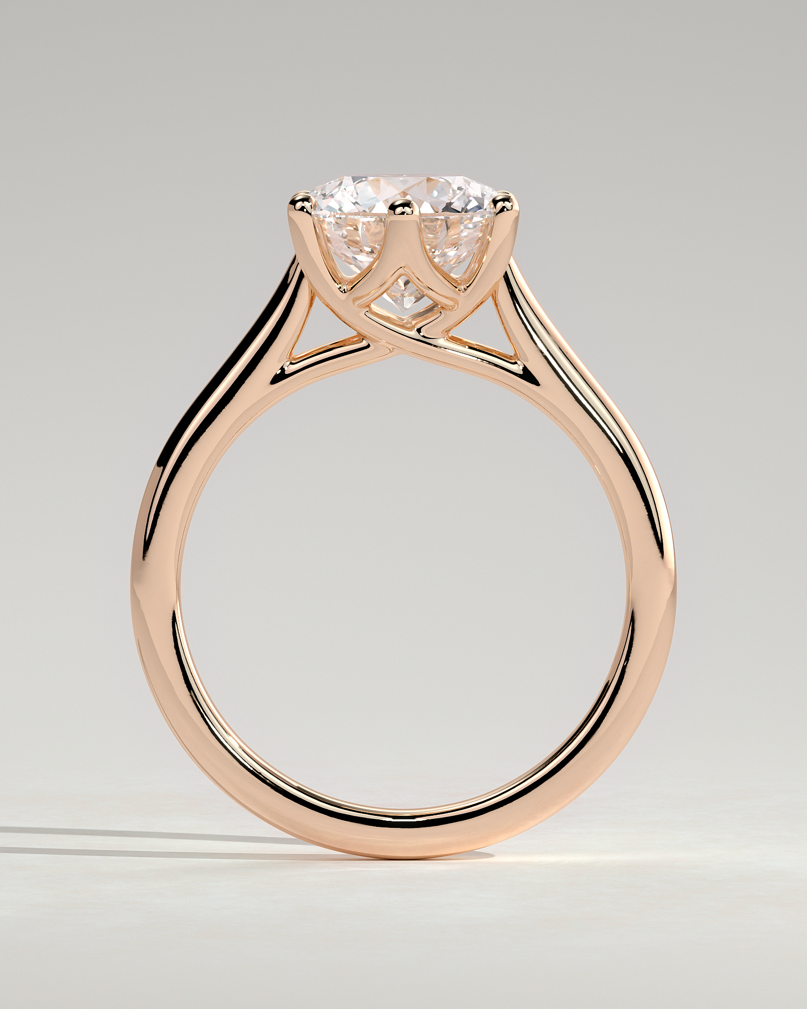 Zya - 6 Claw Cathedral Round Solitaire - 18k Rose Gold