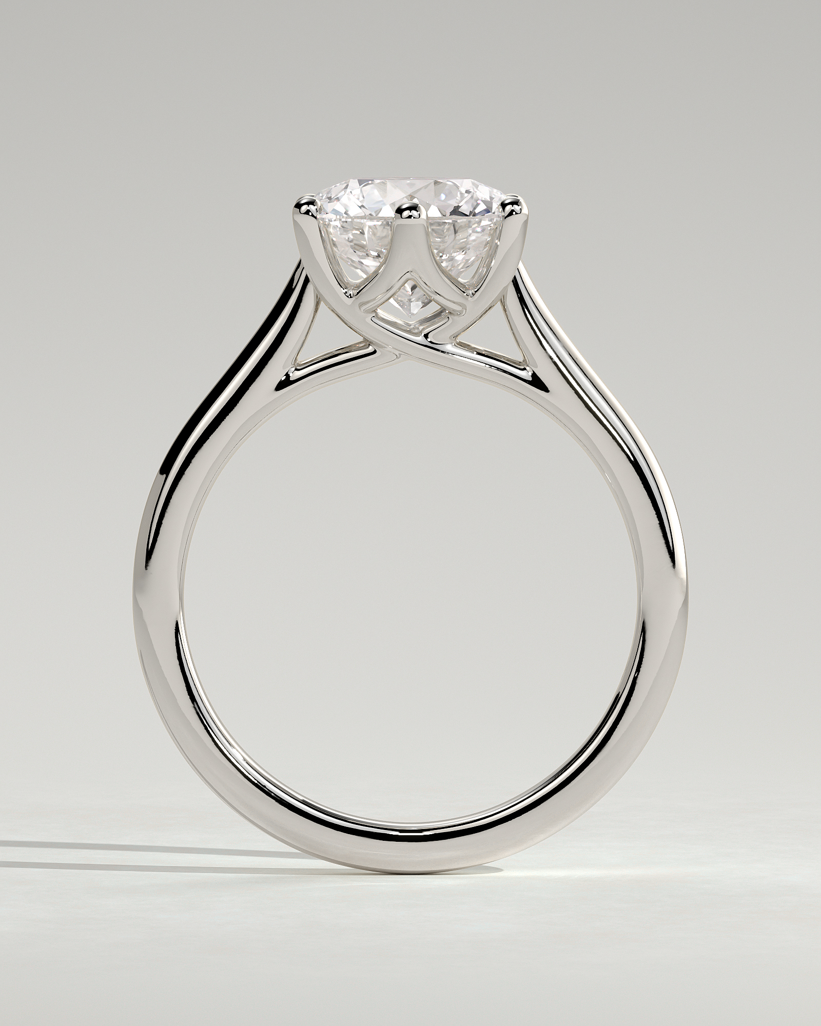 Zya - 6 Claw Cathedral Round Solitaire - 18k White Gold
