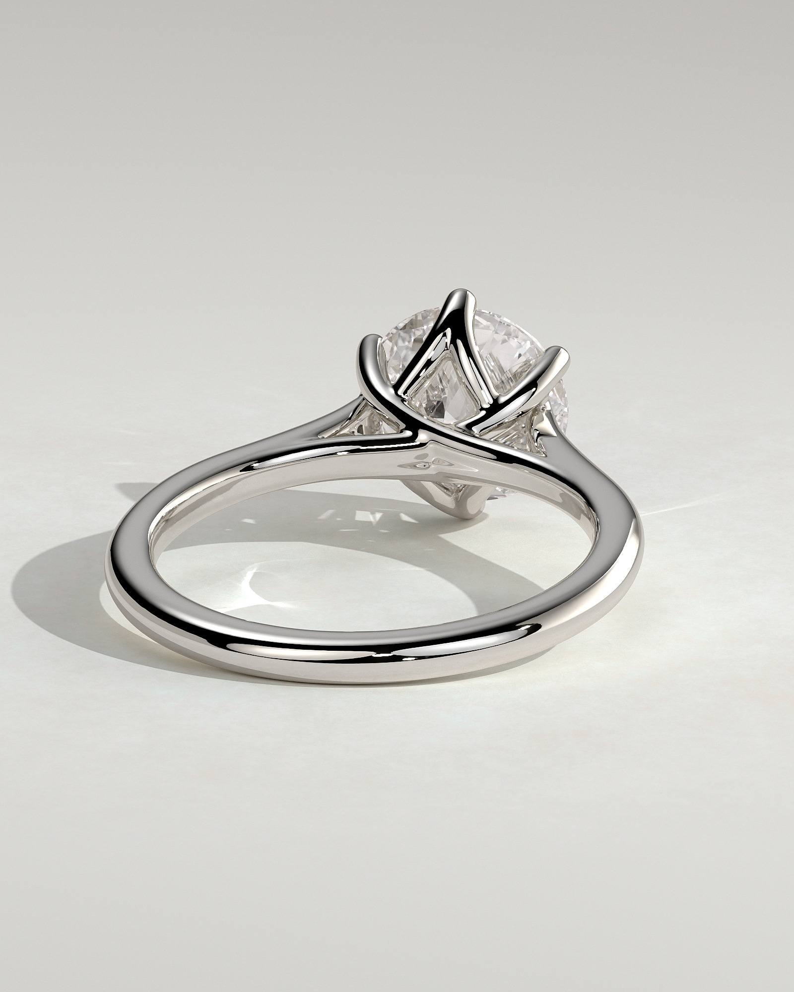 Zya - 6 Claw Cathedral Round Solitaire - 18k White Gold