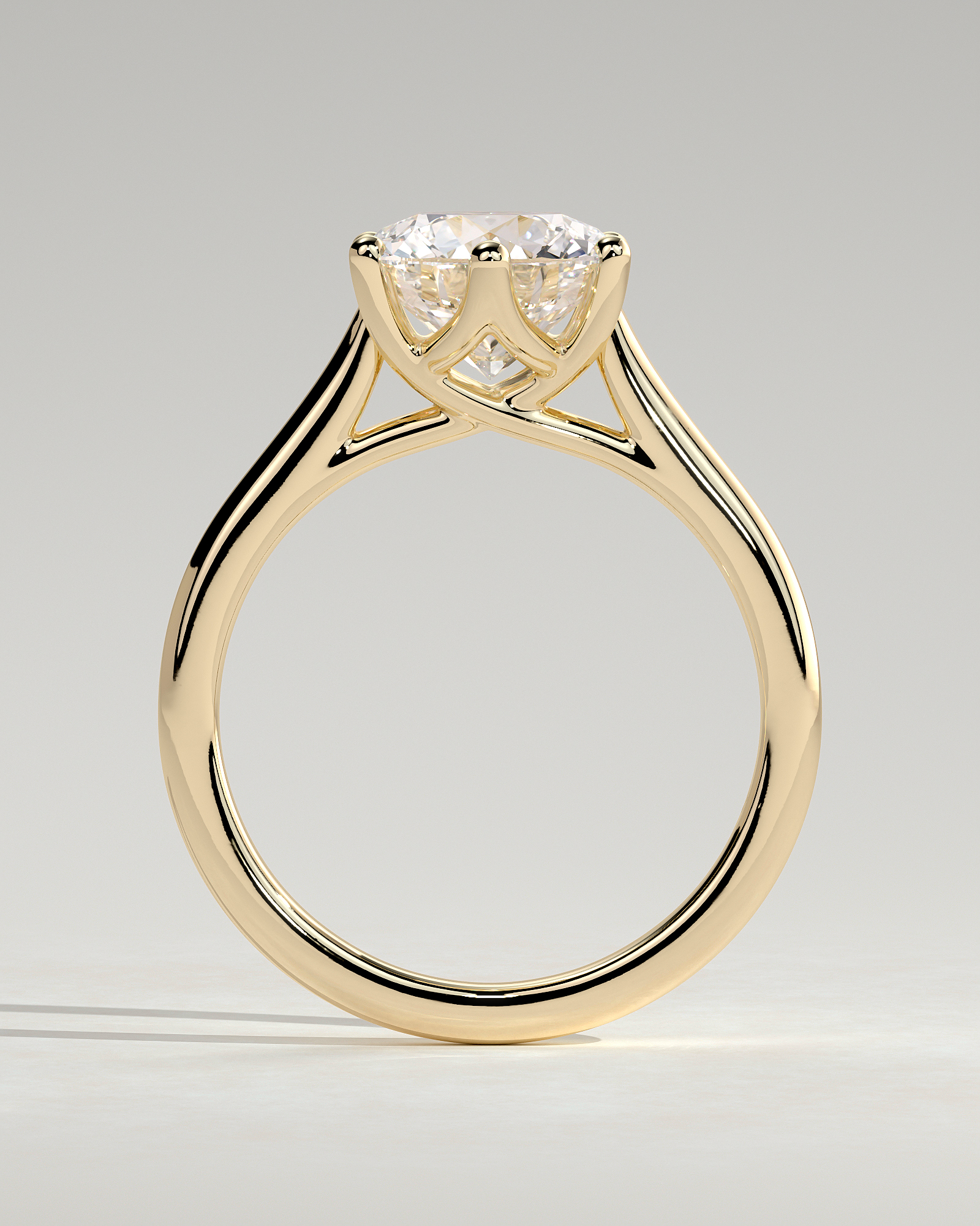 Zya - 6 Claw Cathedral Round Solitaire - 18k Yellow Gold