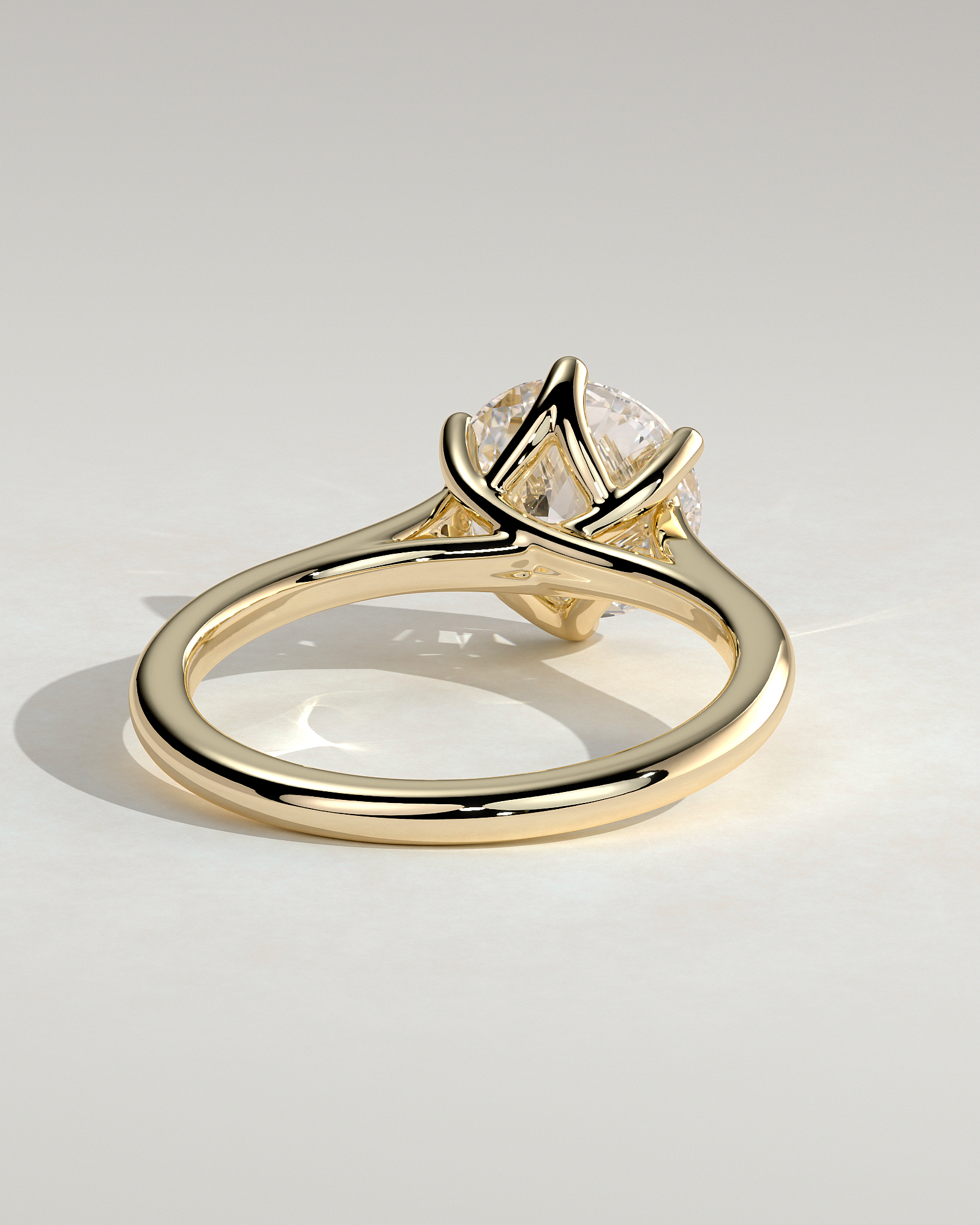 Zya - 6 Claw Cathedral Round Solitaire - 18k Yellow Gold