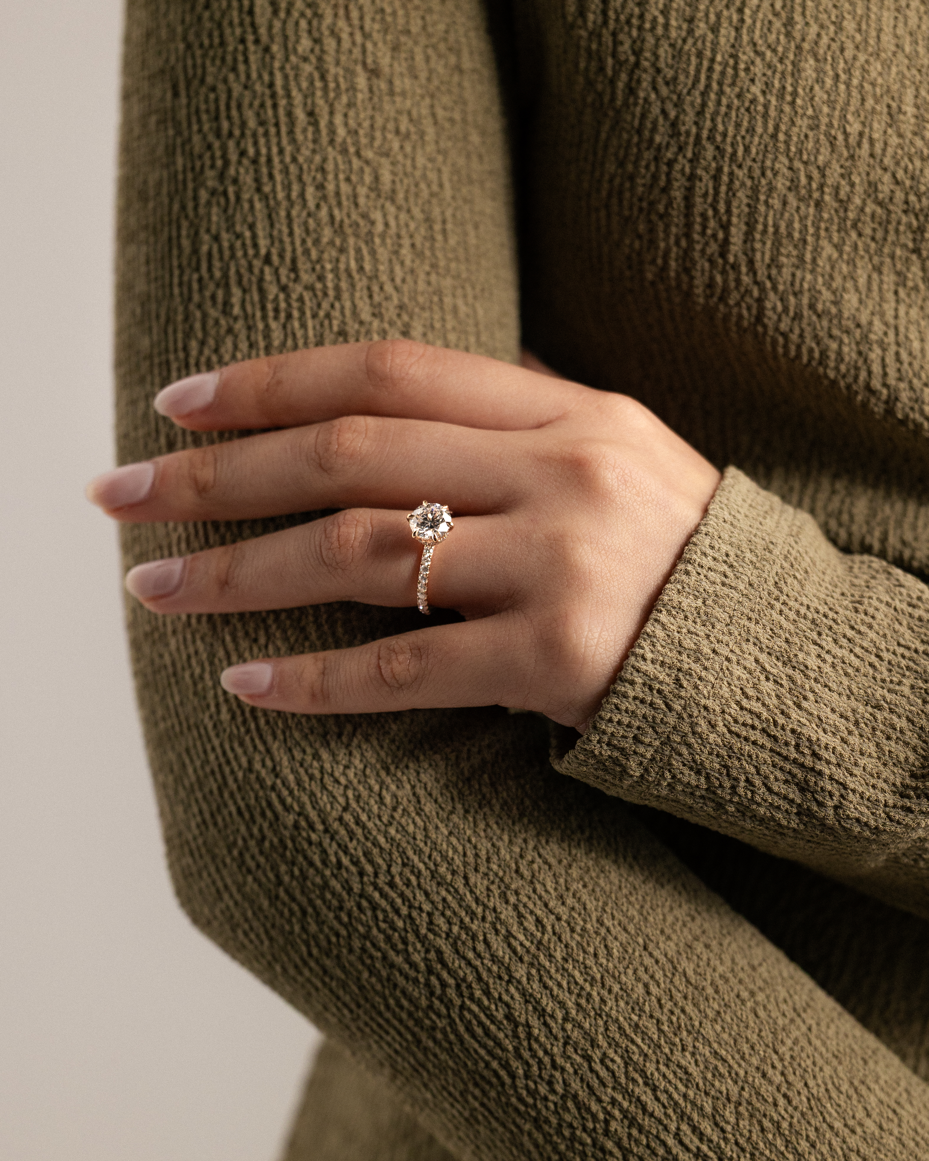 Amanda - 6 Claw Pav Round Solitaire with Hidden Halo Lifestyle Image