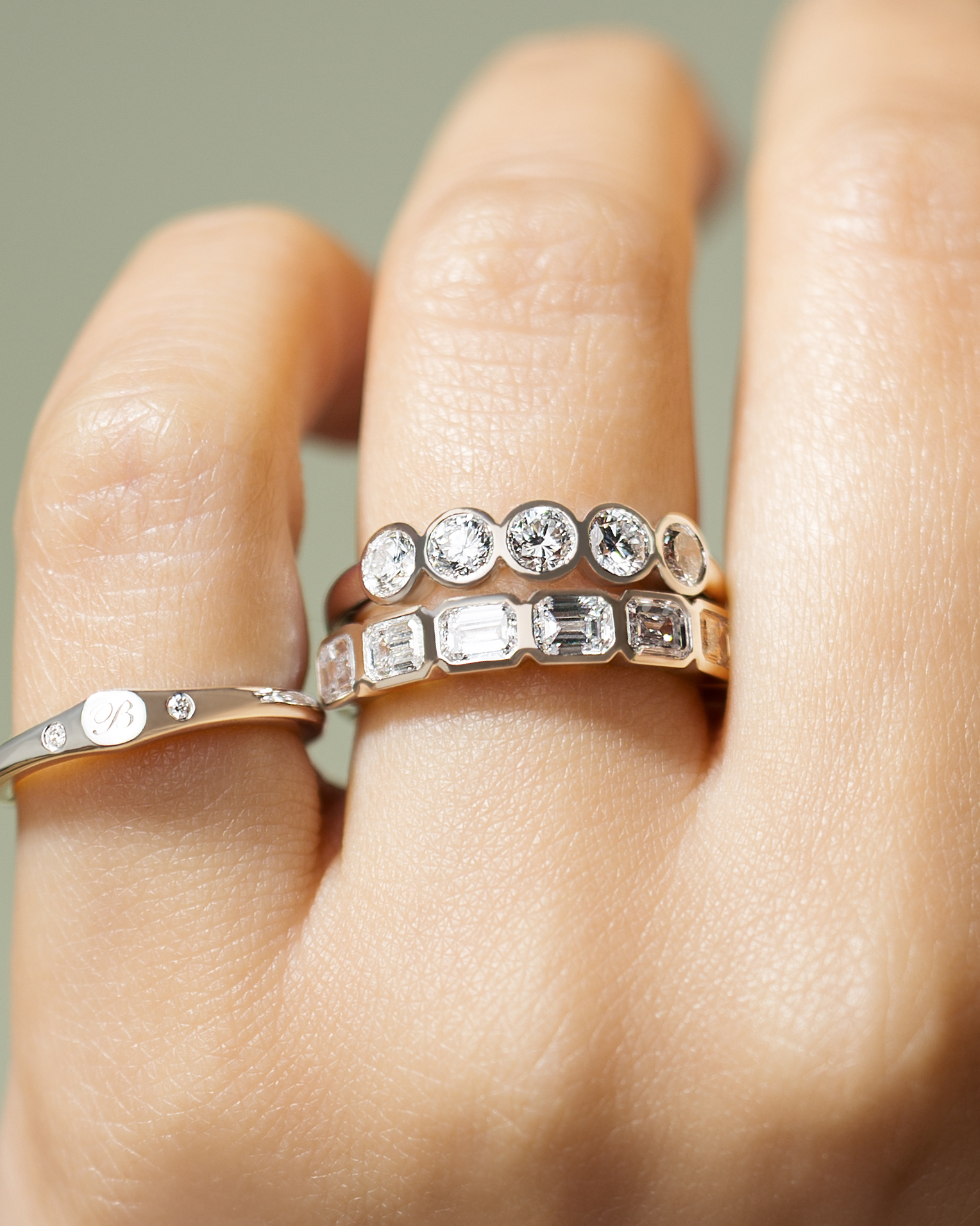 Amber - Bezel Set Round Wedding Ring Lifestyle Image