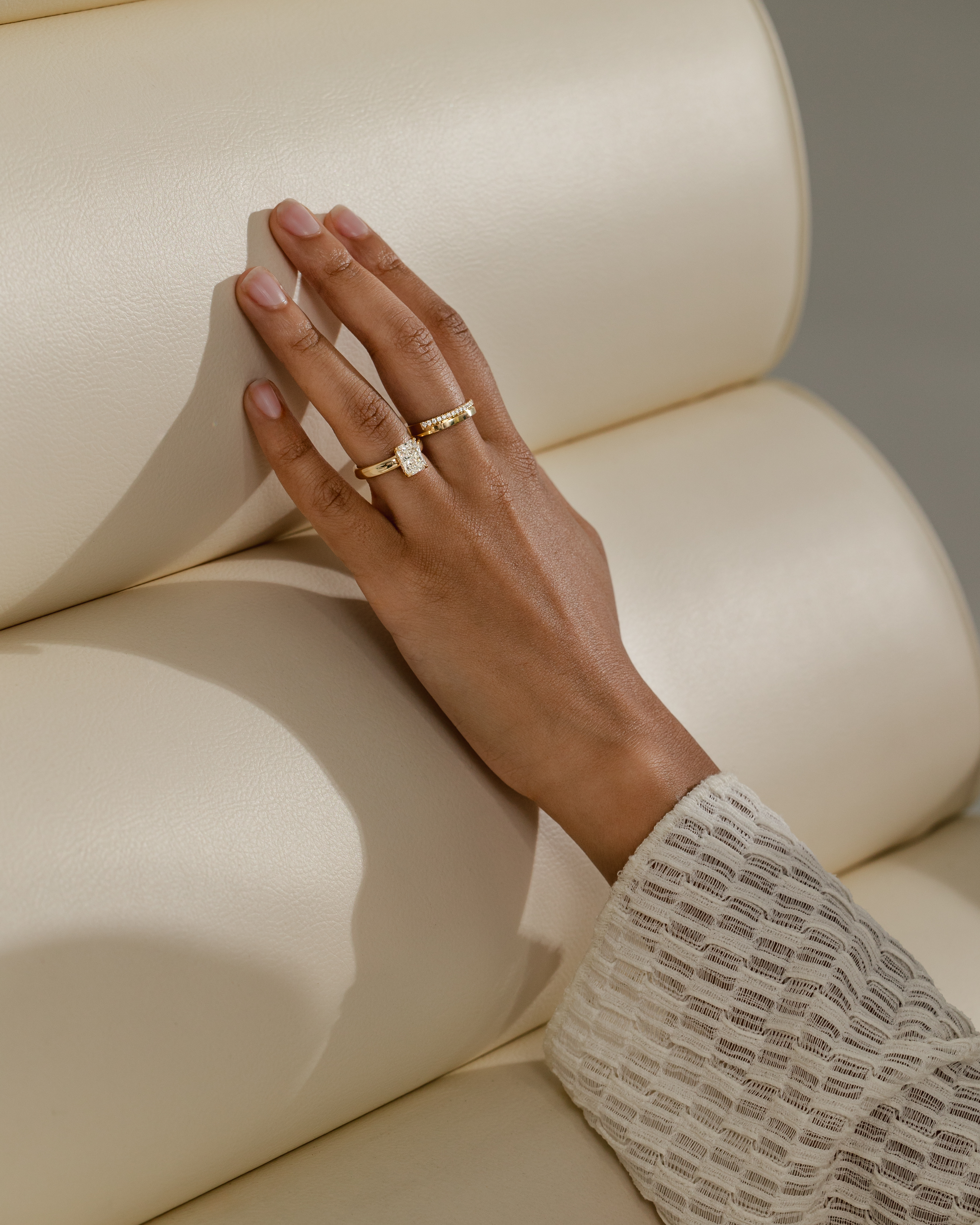 Angelina - Radiant Solitaire with Hidden Halo and Cigar Band Lifestyle Image