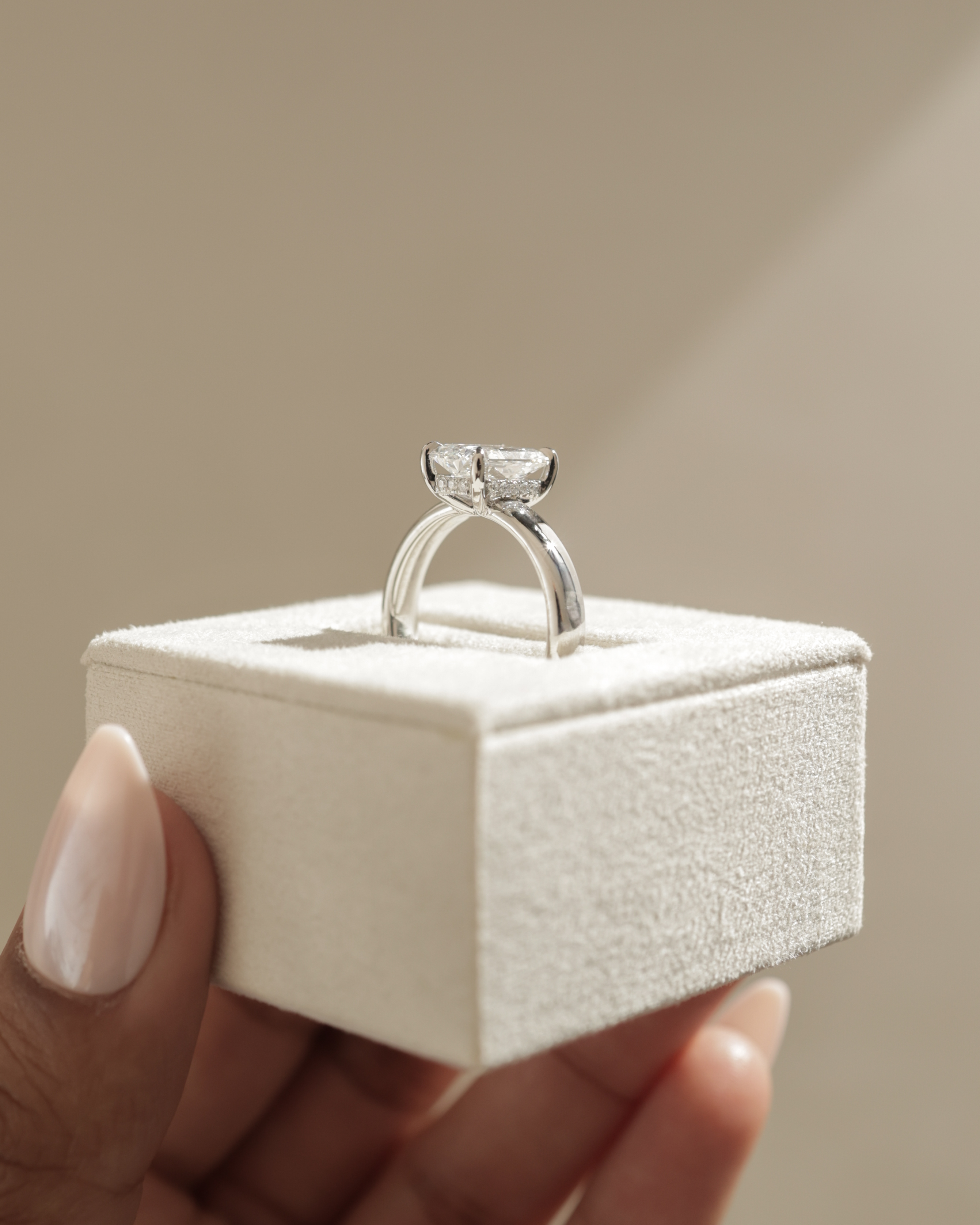 Angelina - Radiant Solitaire with Hidden Halo and Cigar Band Lifestyle Image