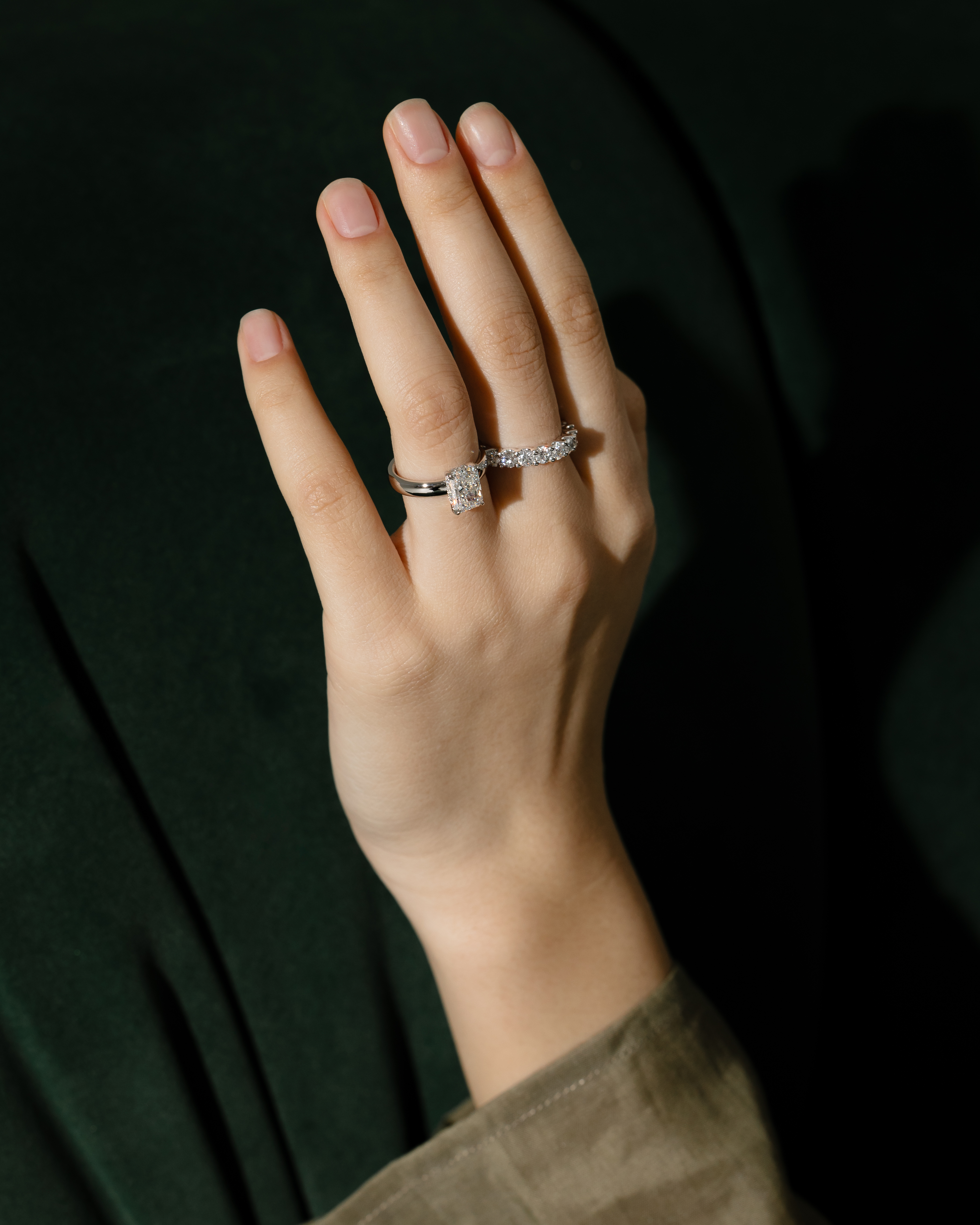 Angelina - Radiant Solitaire with Hidden Halo and Cigar Band Lifestyle Image