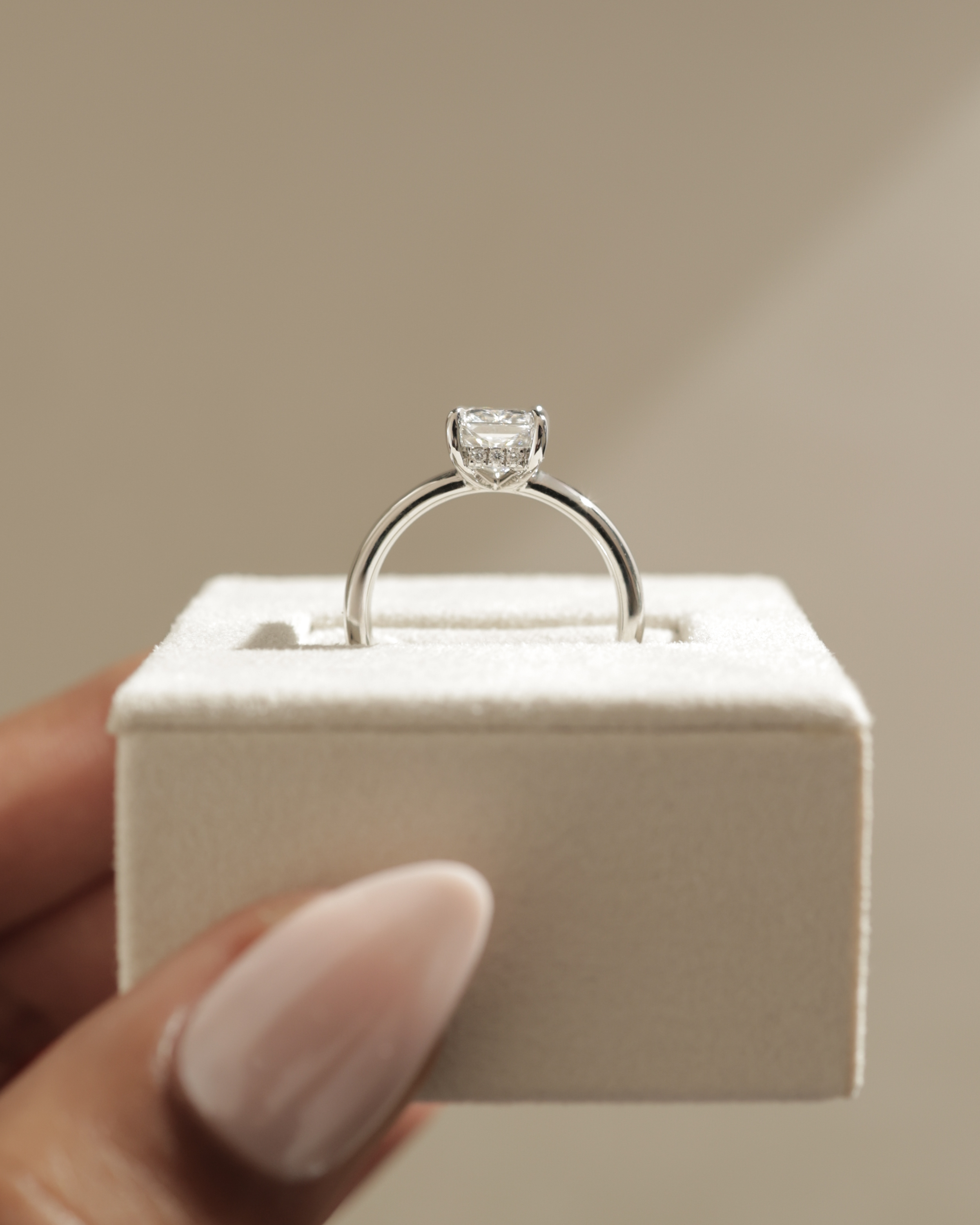 Angelina - Radiant Solitaire with Hidden Halo and Cigar Band Lifestyle Image