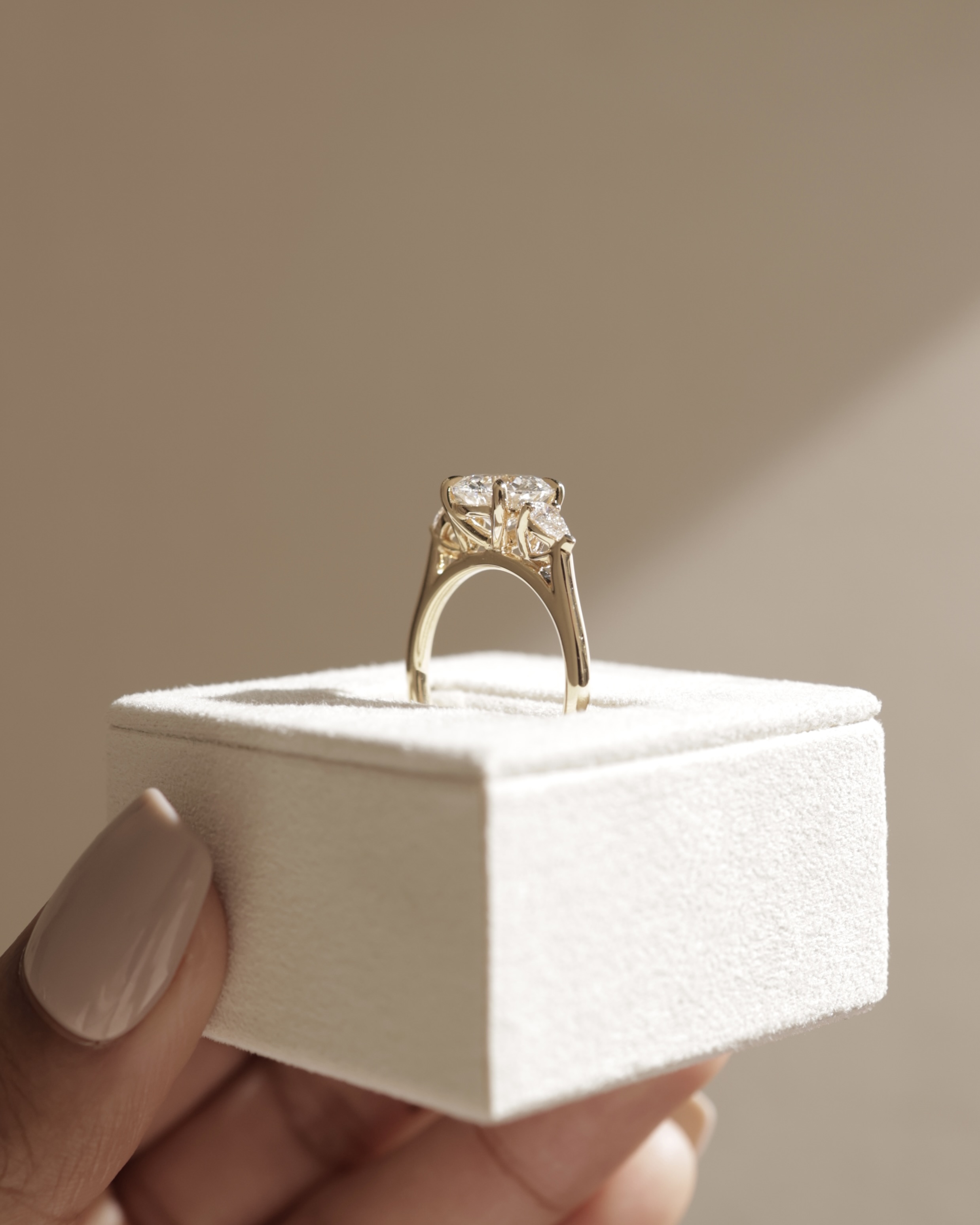 Arya - Round Trilogy with Pear Side Stones Lifestyle Image