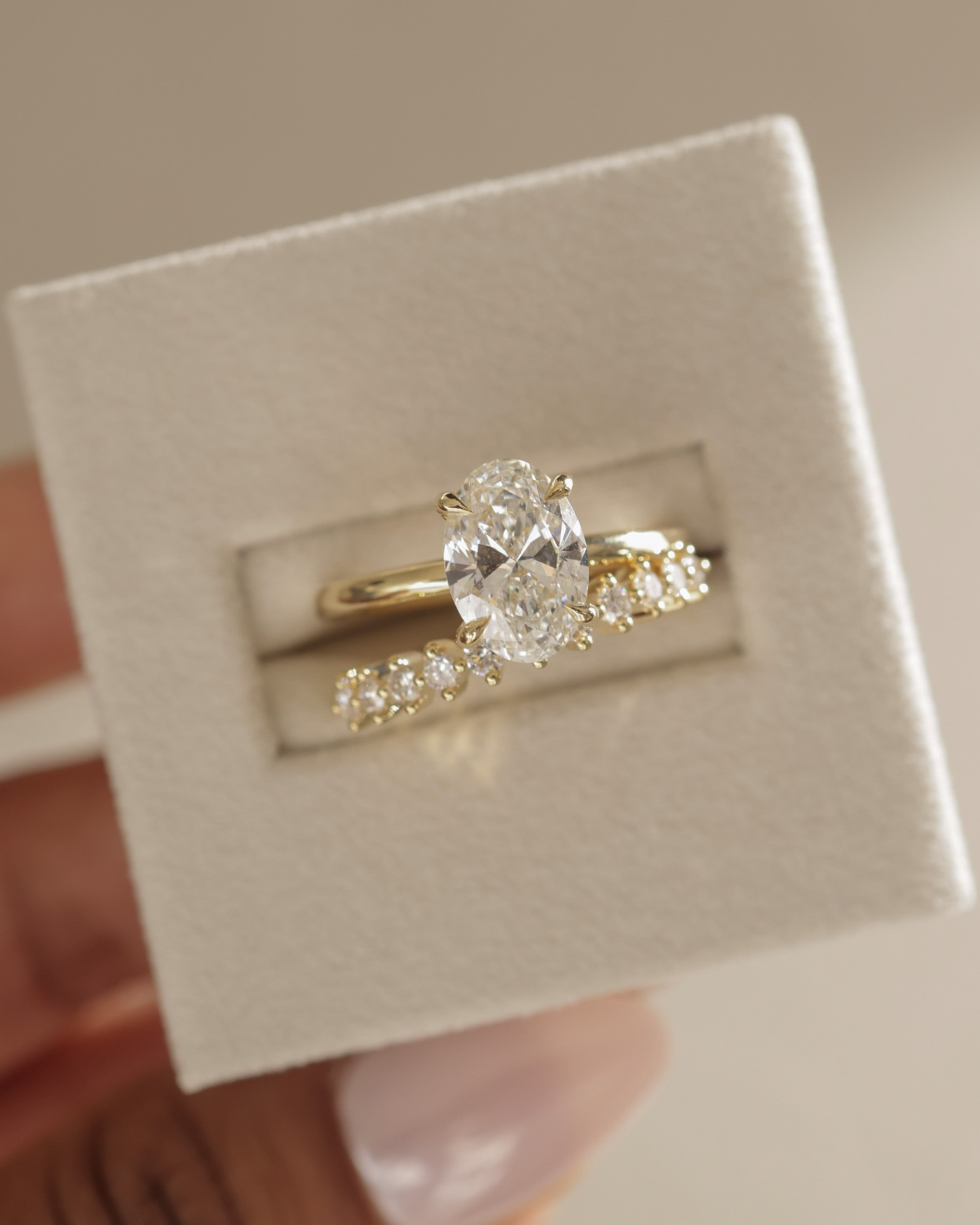 Athena - Double Band Oval Solitaire Lifestyle Image