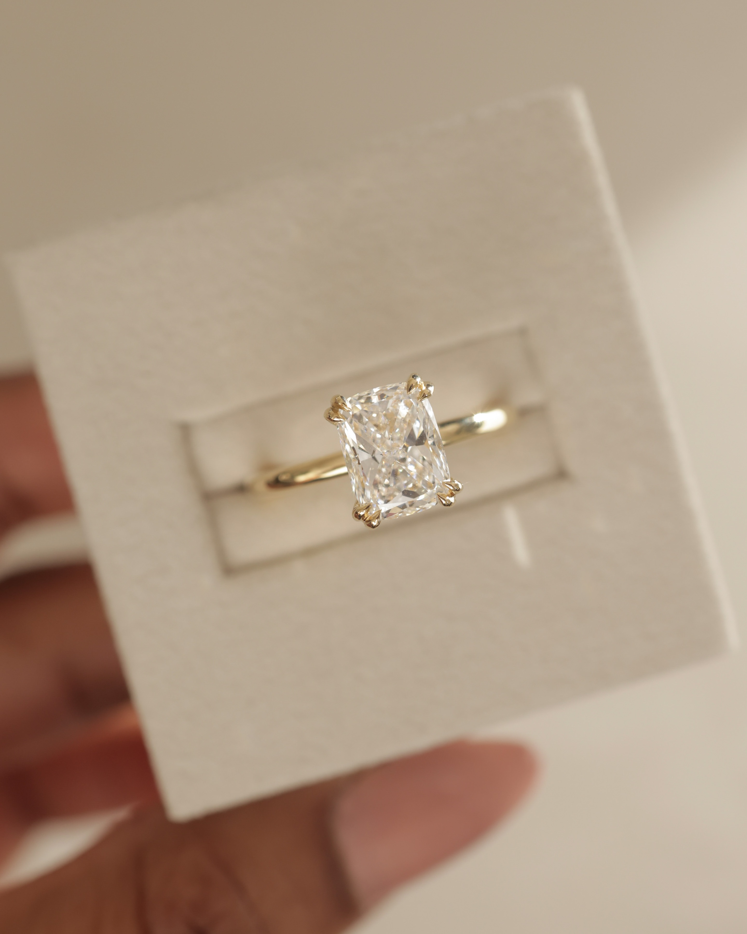 Aubrey - Double-Tipped 4 Claw Elongated Cushion Solitaire with Hidden Halo Lifestyle Image