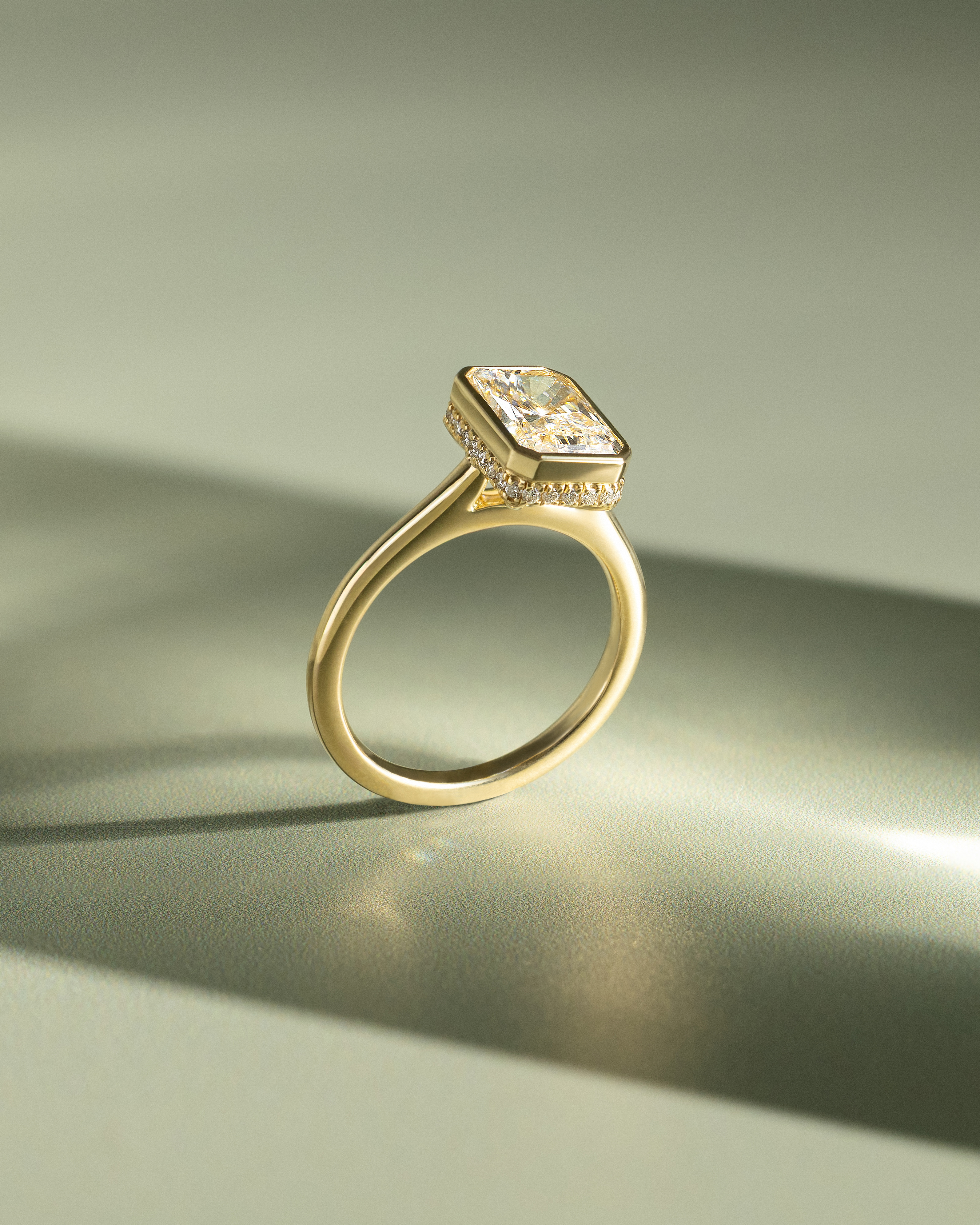 Bennie - Radiant Bezel Cathedral Solitaire with Hidden Halo Lifestyle Image