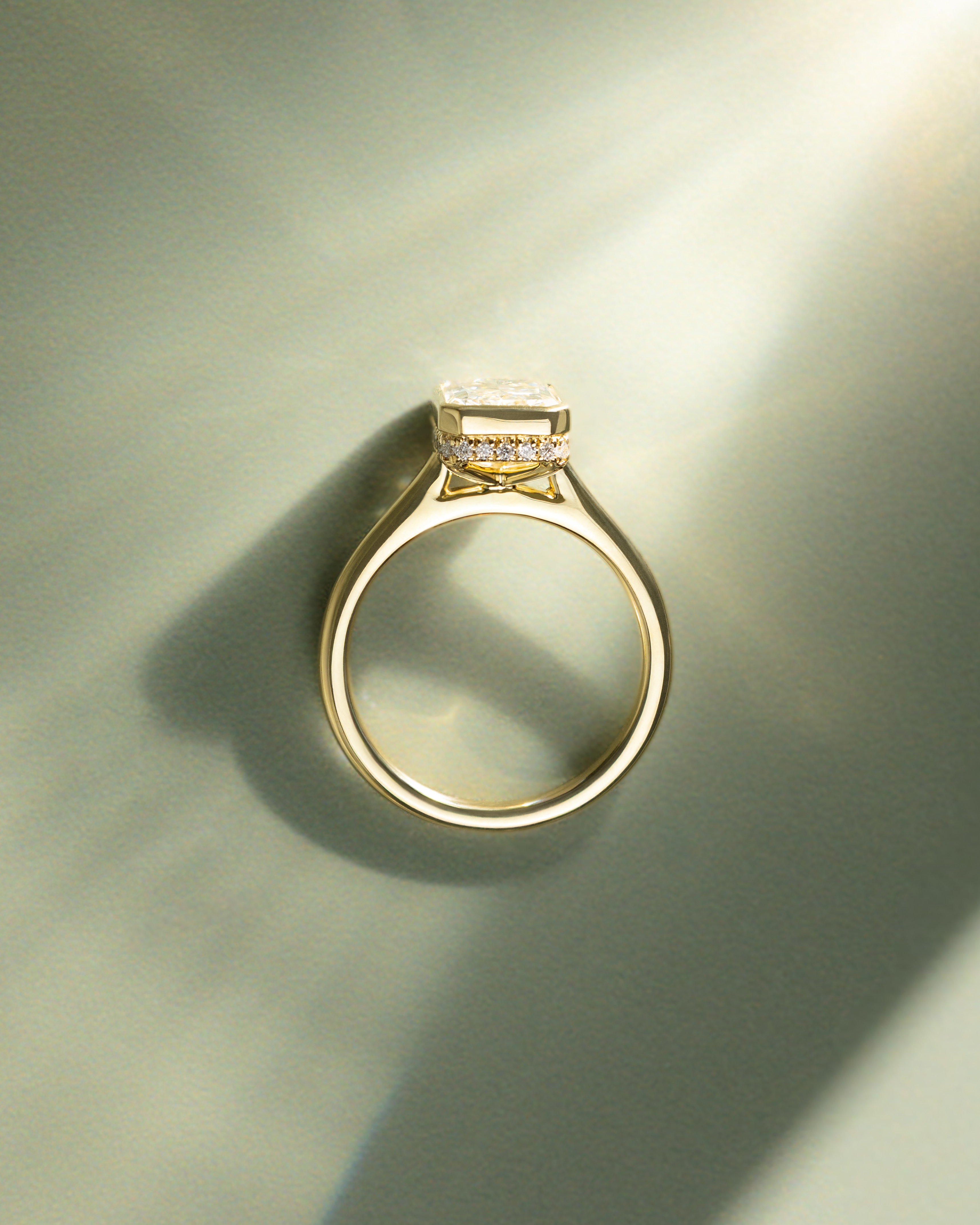 Bennie - Radiant Bezel Cathedral Solitaire with Hidden Halo Lifestyle Image