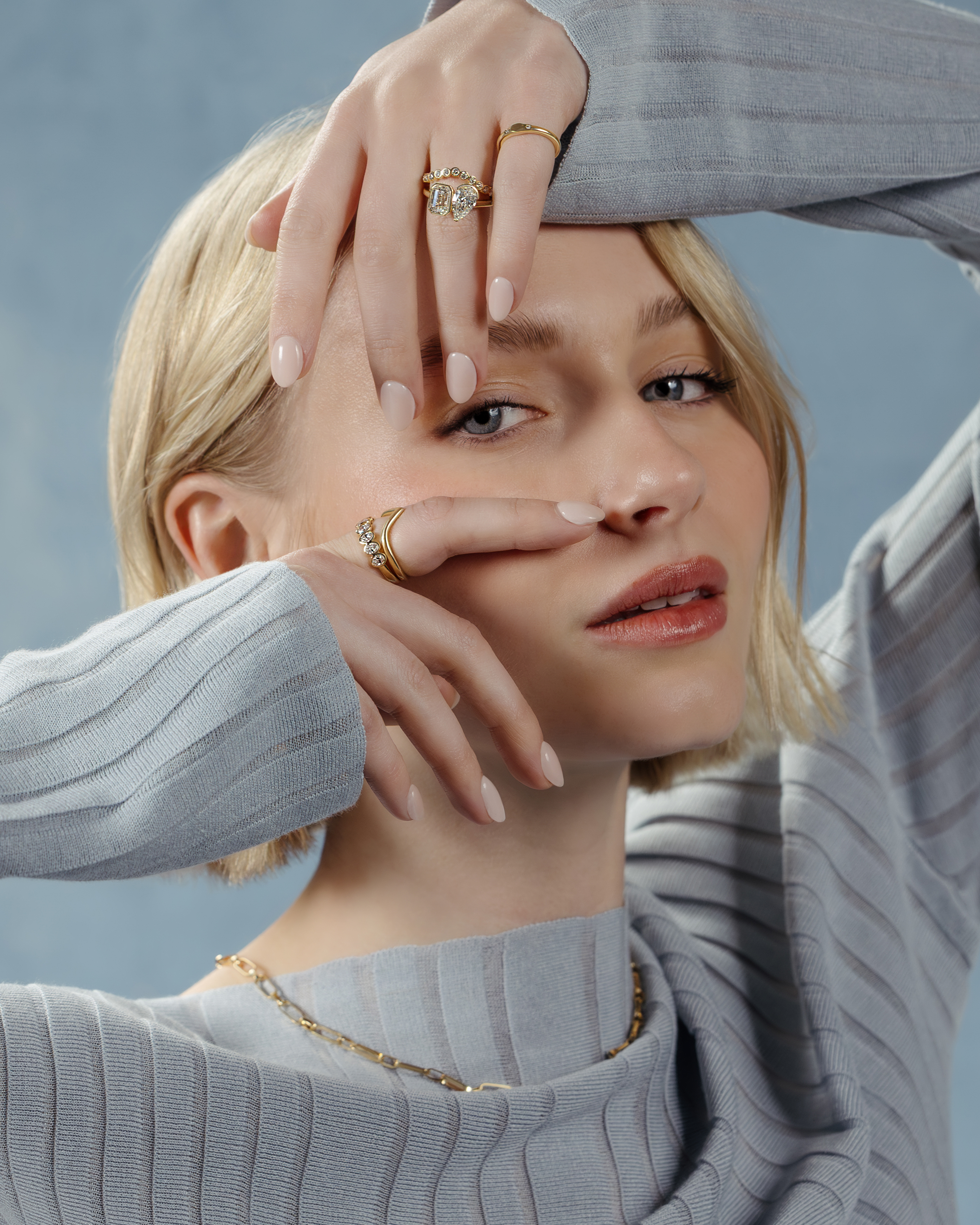 Betty - Bezel Set Oval Wedding Ring Lifestyle Image