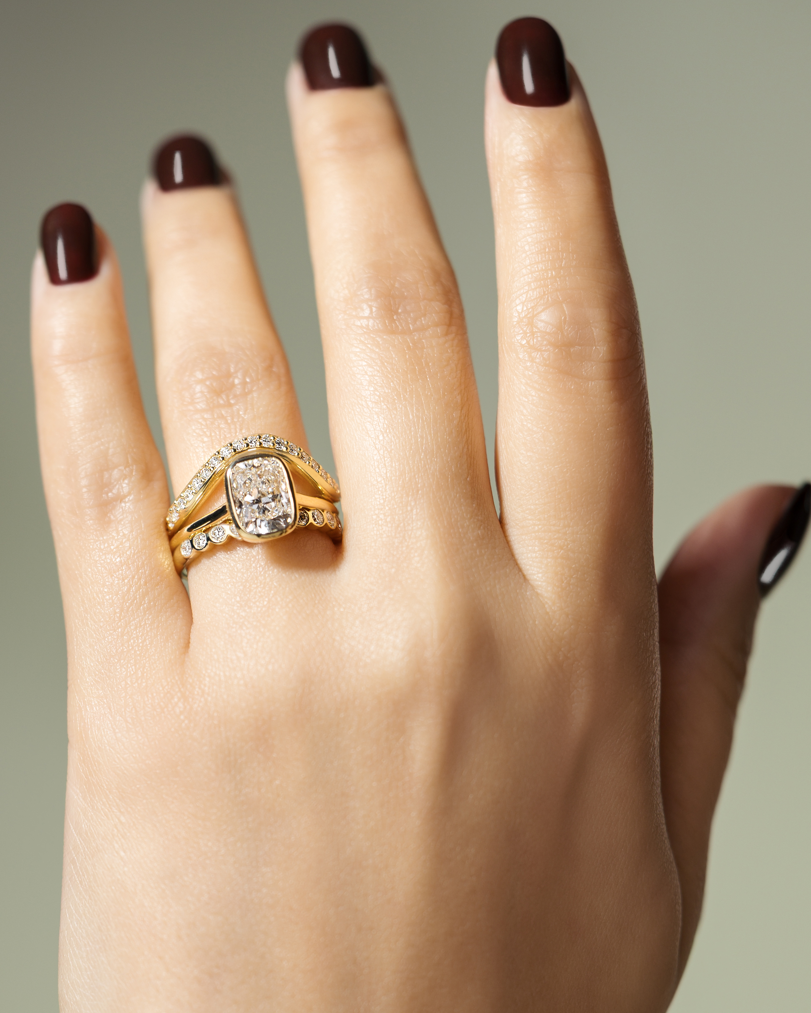 Billie - Cathedral Bezel Set Elongated Cushion Lifestyle Image