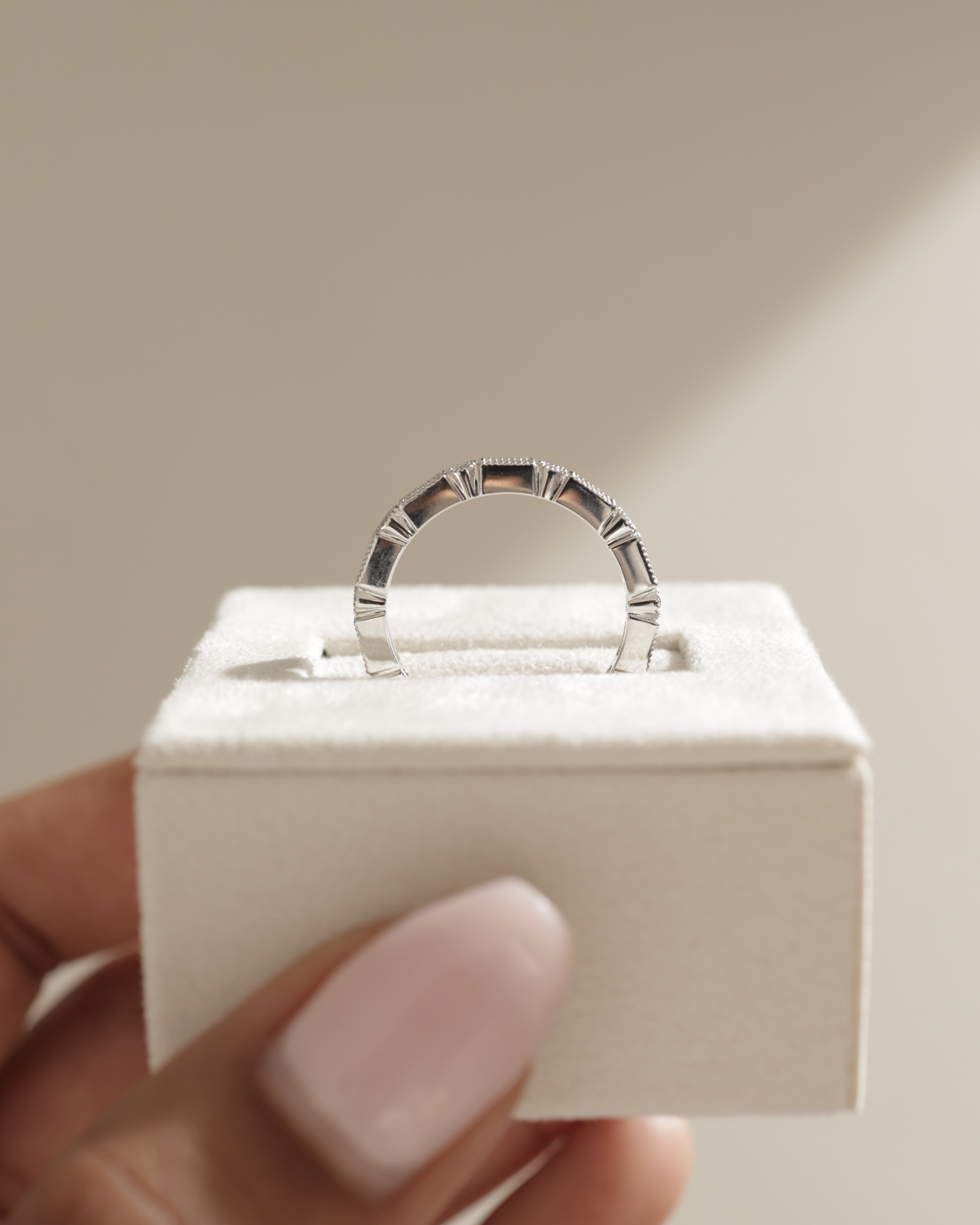 Birdie - Milgrain Setting Accent Stones Wedding Ring Lifestyle Image