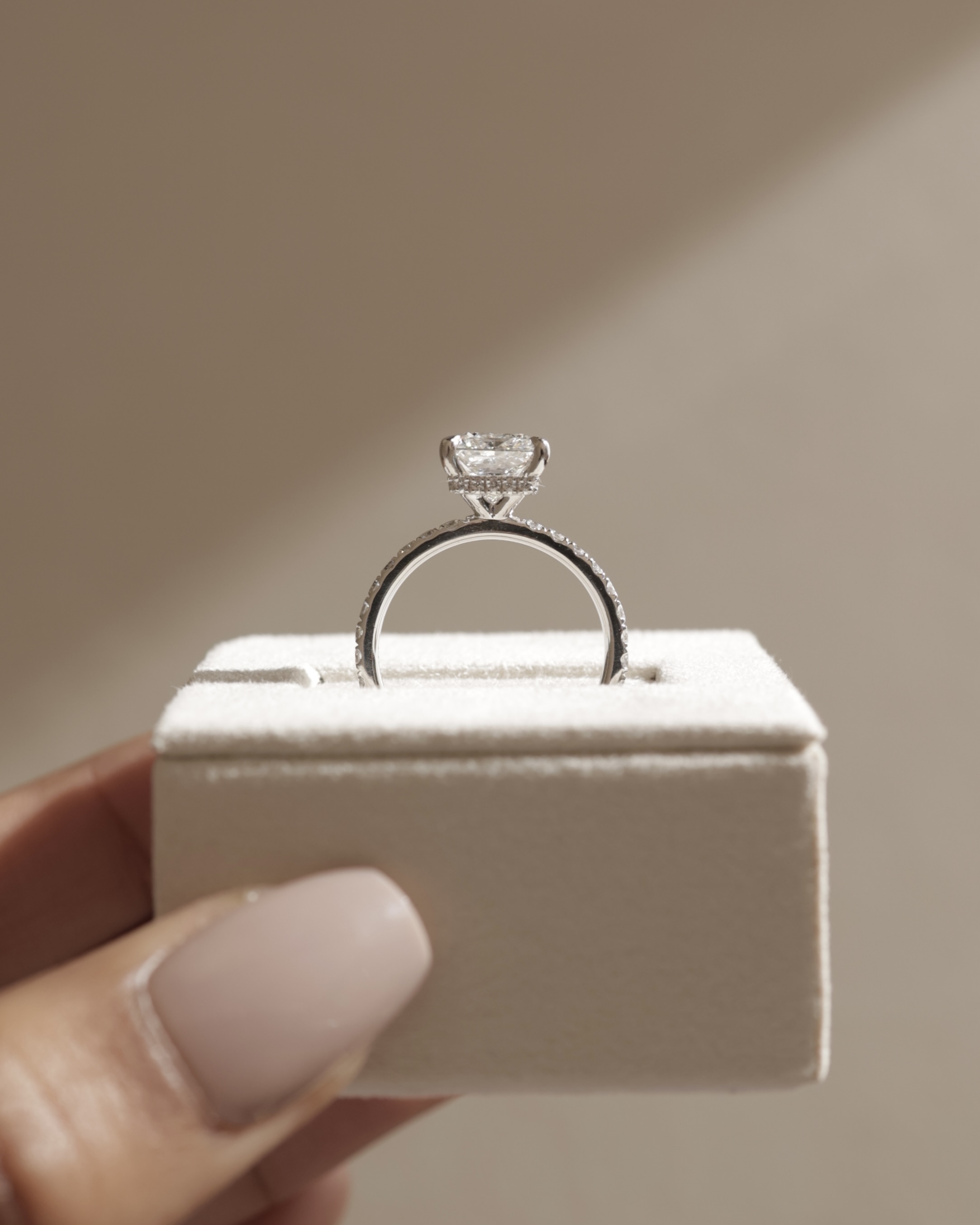 Brooklyn - Princess Solitaire with Hidden Halo and Half Pave Lifestyle Image