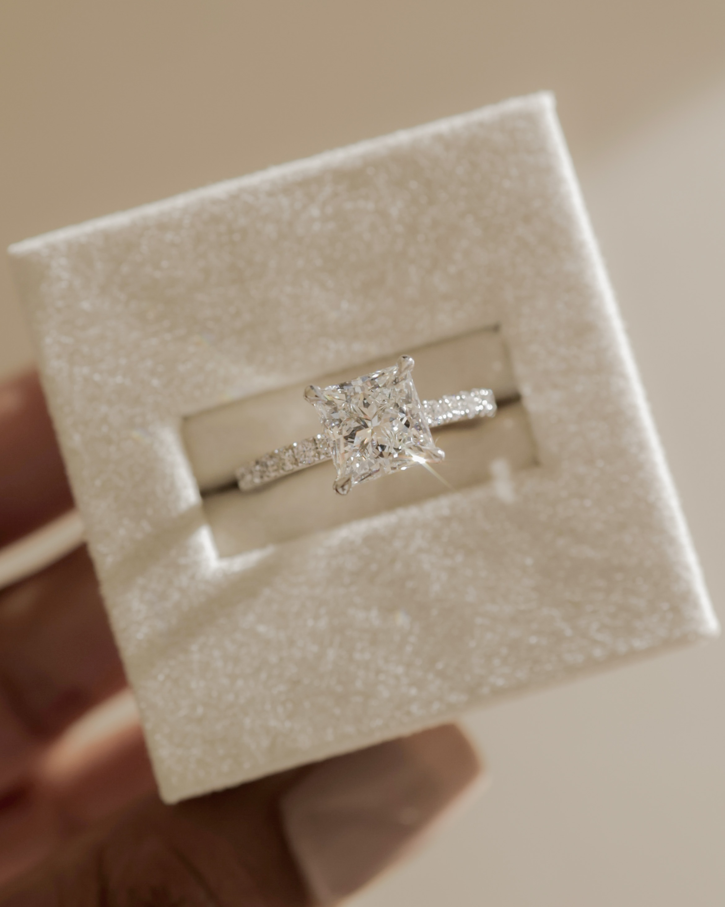 Brooklyn - Princess Solitaire with Hidden Halo and Half Pave Lifestyle Image