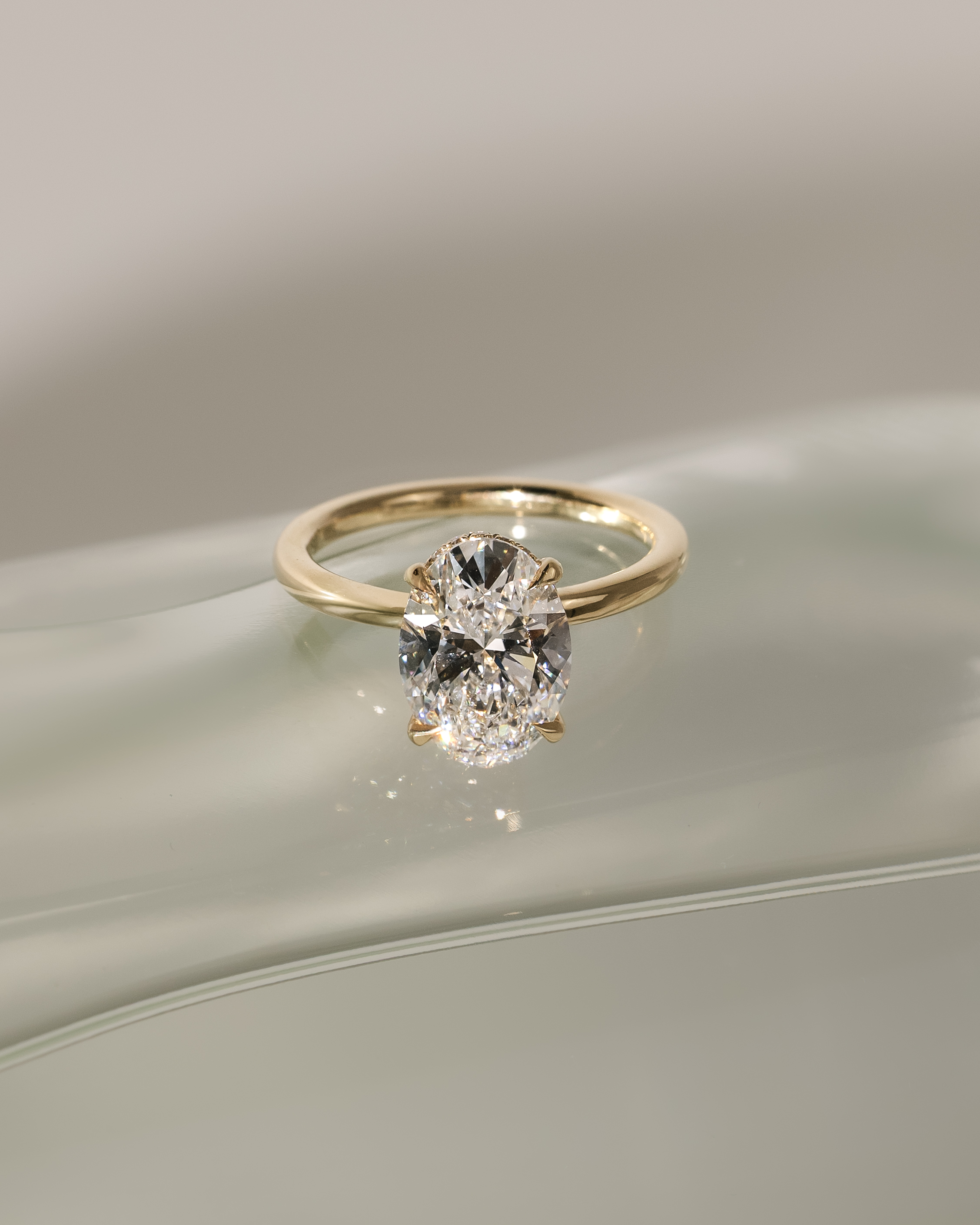 Cecilia - Oval Solitaire with Wrap Around Hidden Halo Lifestyle Image