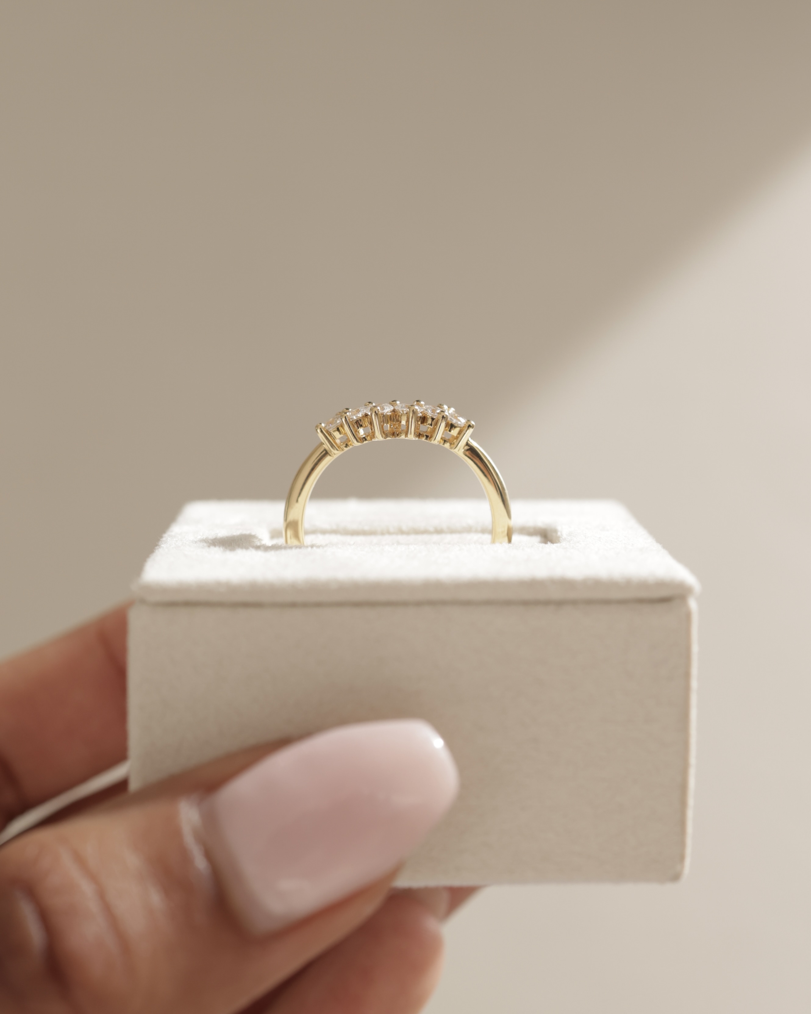 Celeste  Round Cut Curved Wedding Ring Lifestyle Image