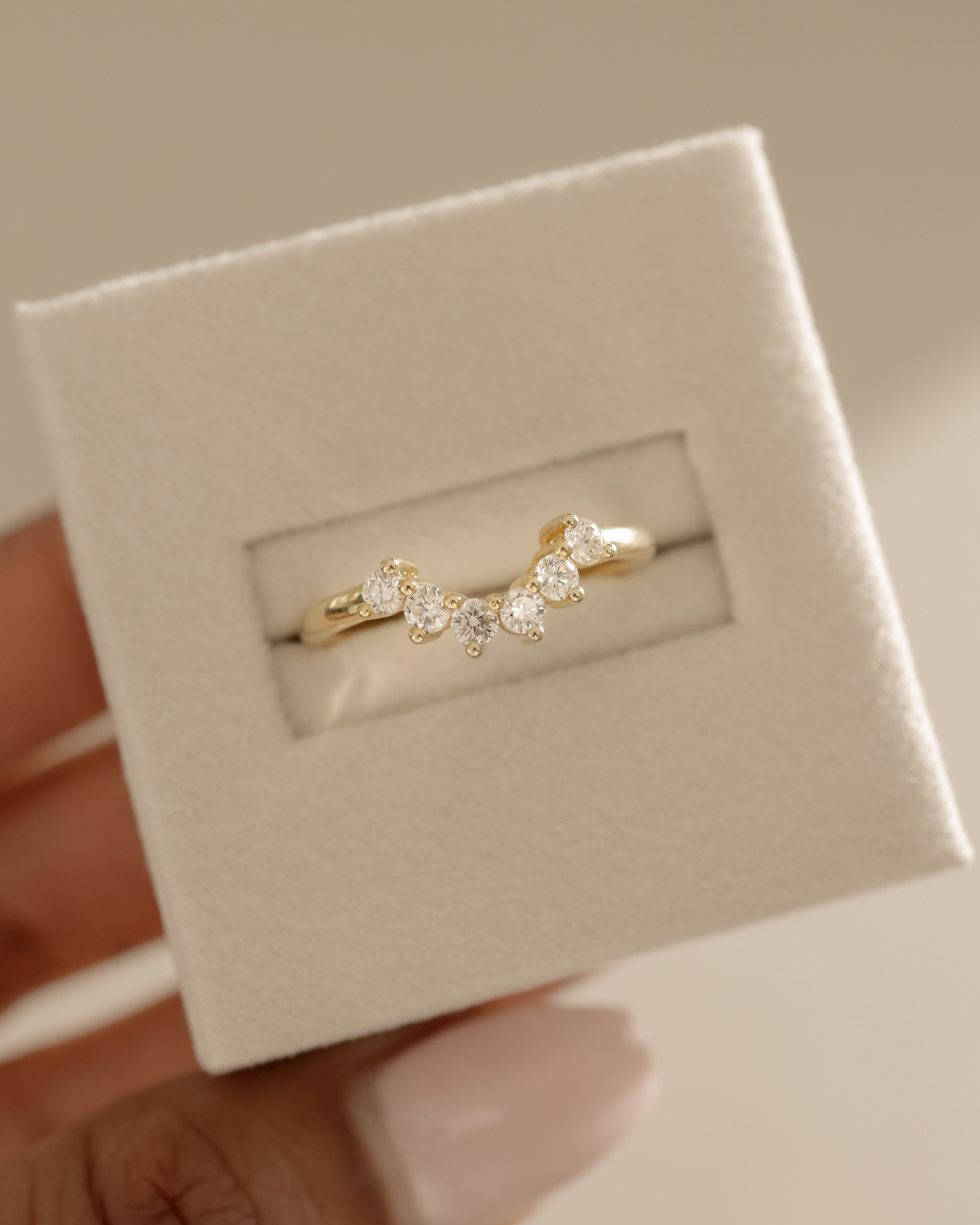 Celeste  Round Cut Curved Wedding Ring Lifestyle Image