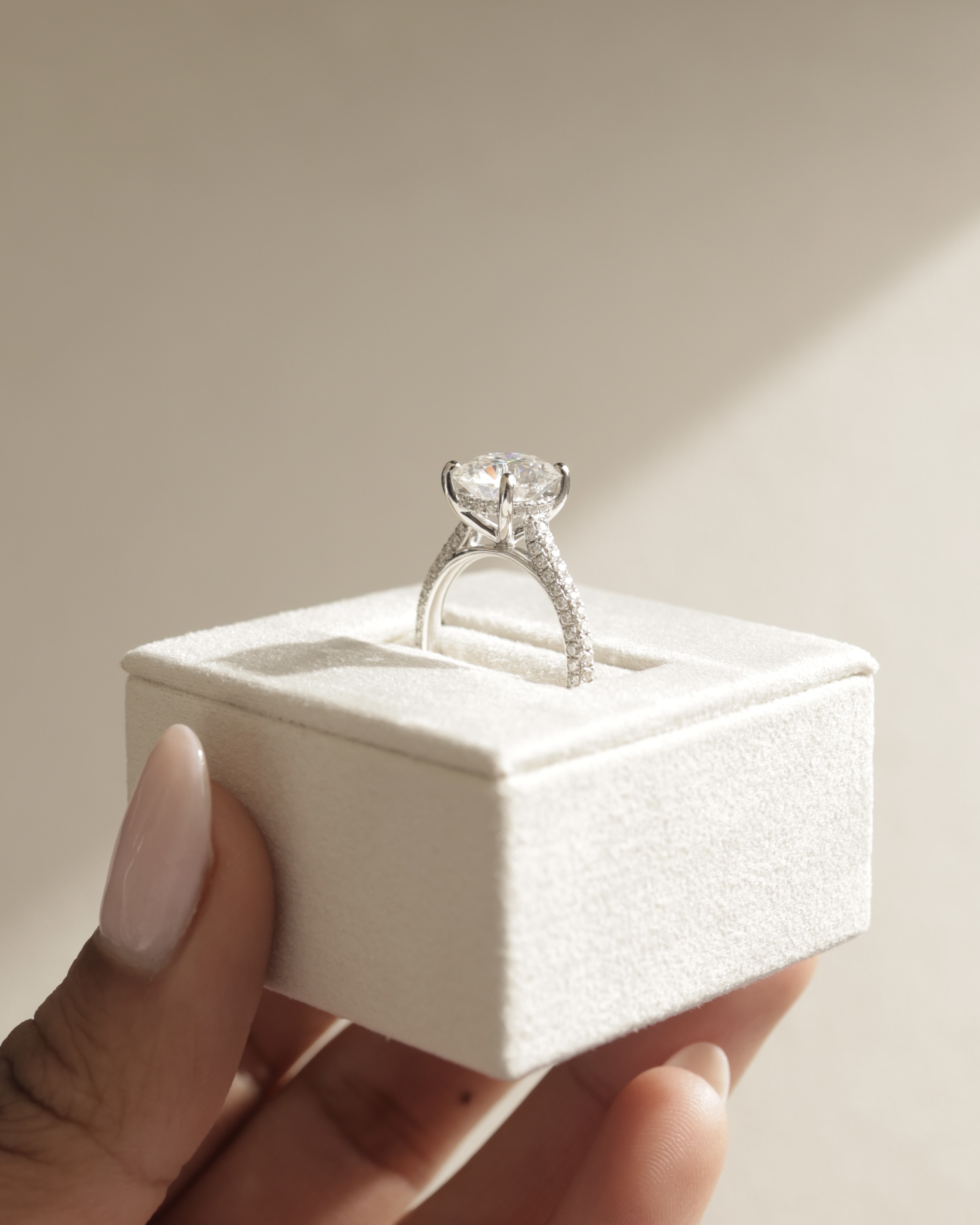 Chelsea  4 Claw Triple Pav Cathedral Round Solitaire Lifestyle Image