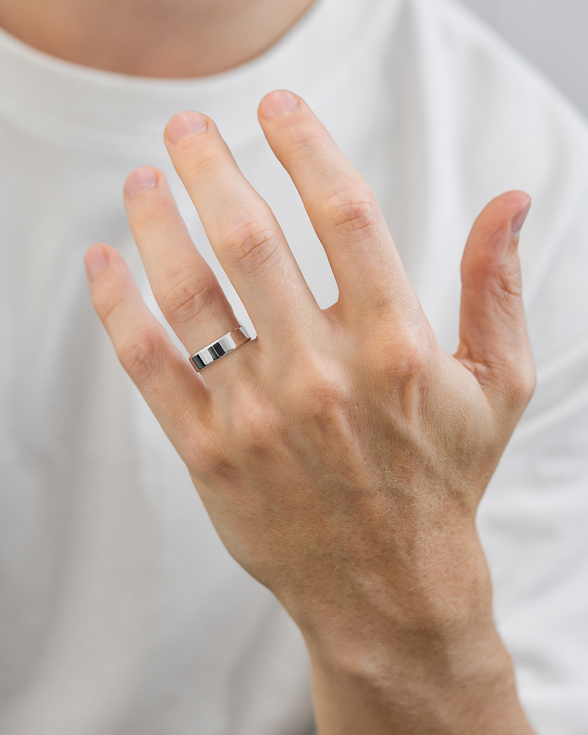 Classic Flat Bevel Mens Wedding Ring Lifestyle Image