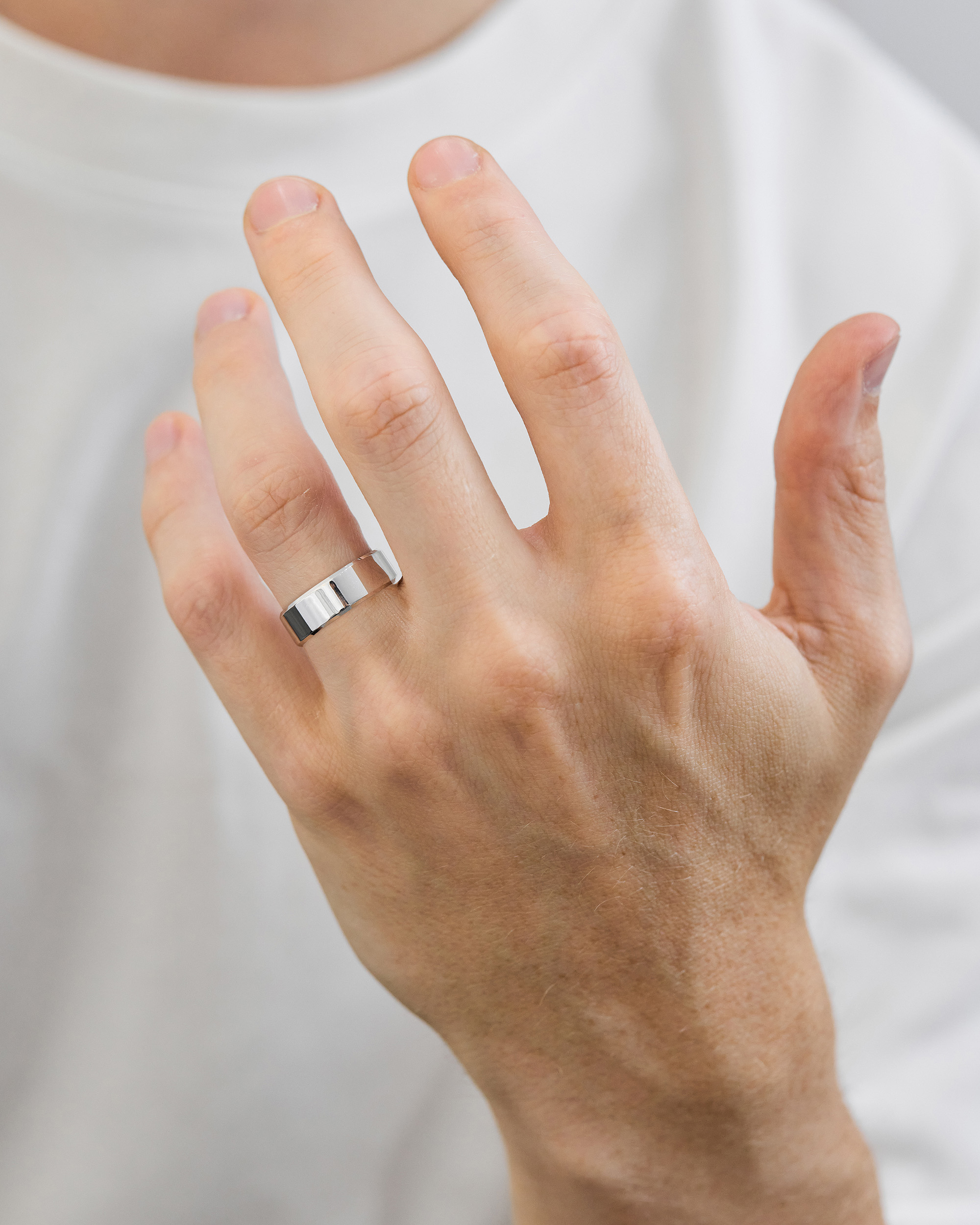 Classic Flat Bevel Mens Wedding Ring Lifestyle Image