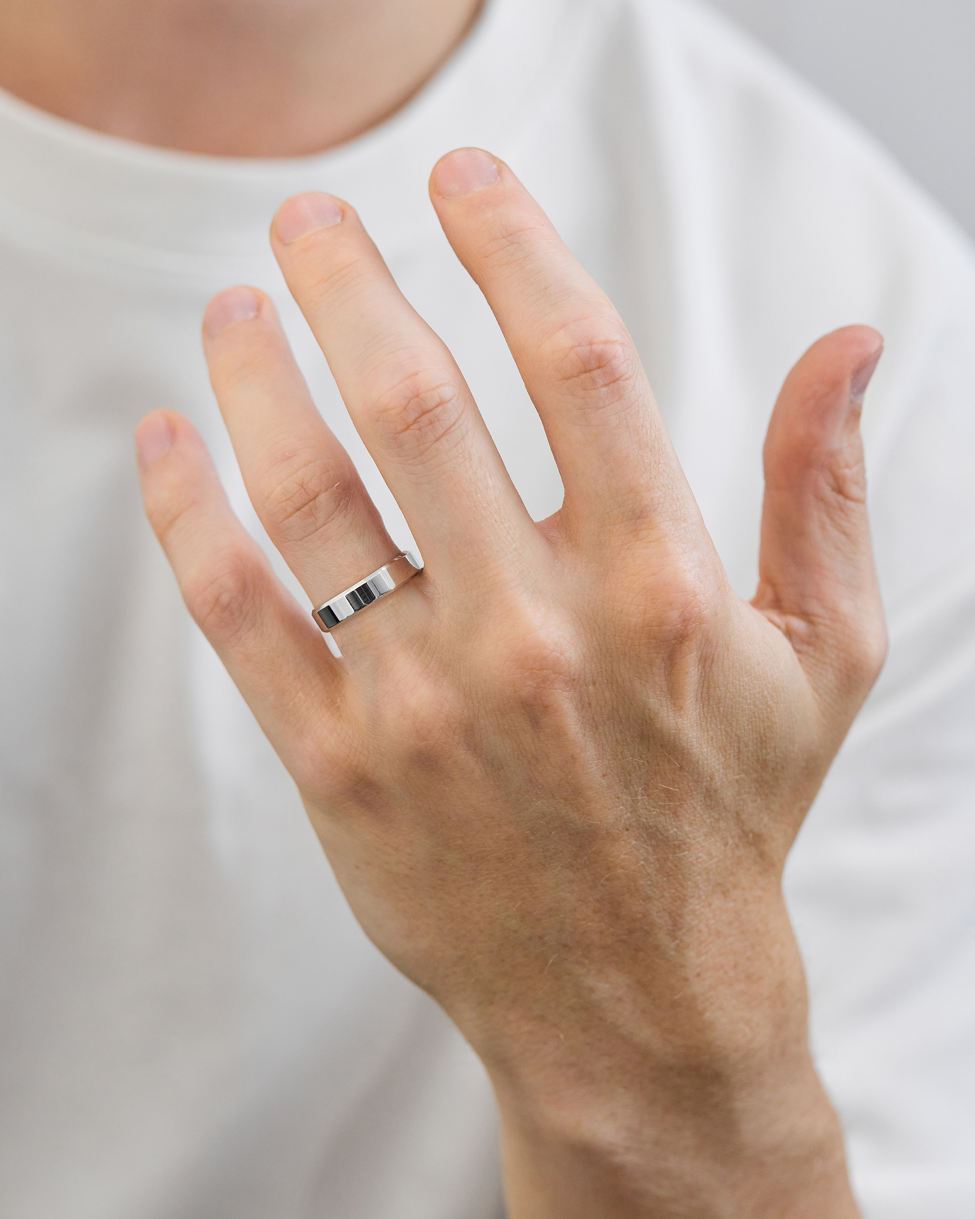 Classic Flat Bevel Mens Wedding Ring Lifestyle Image