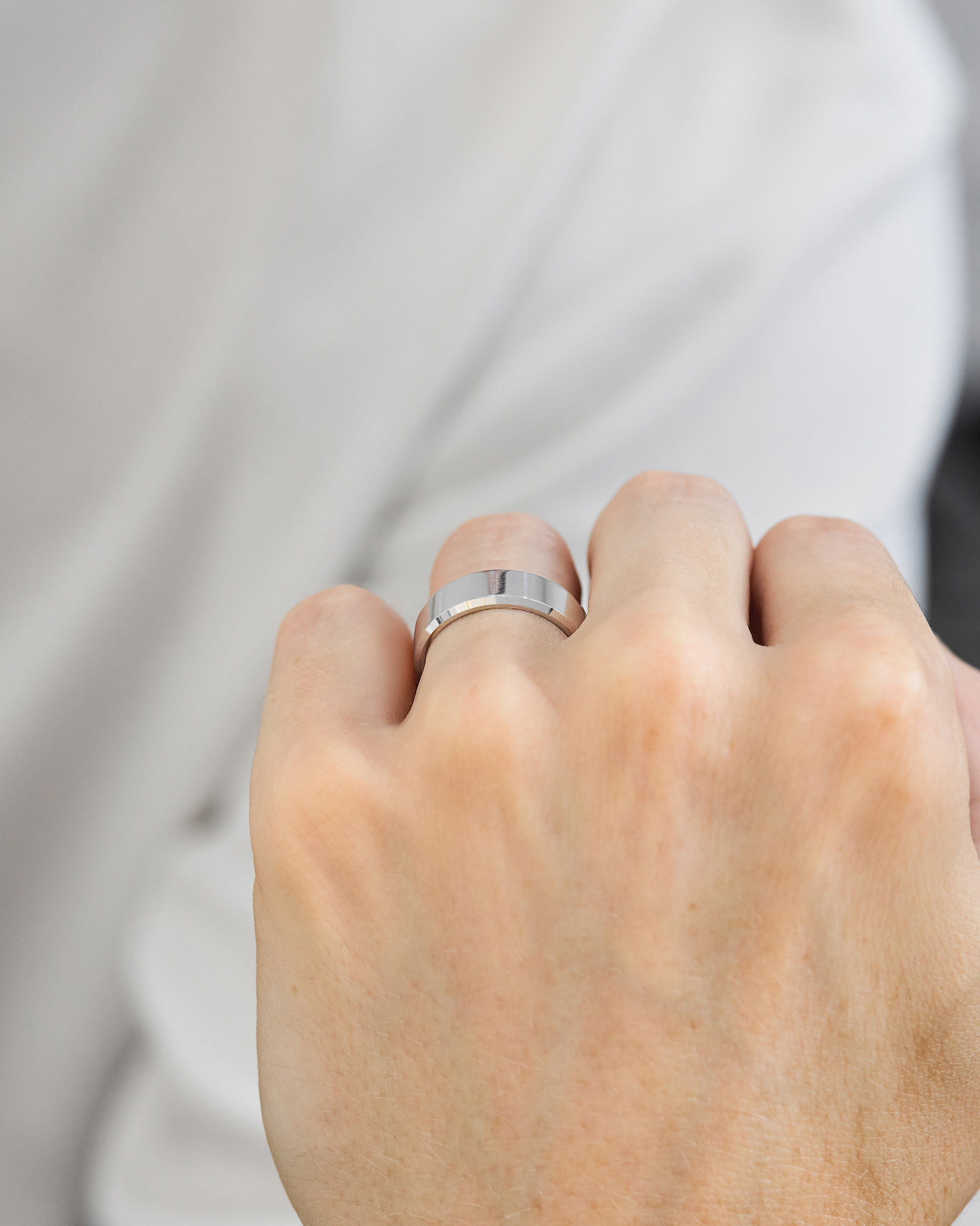 Classic Flat Bevel Mens Wedding Ring Lifestyle Image