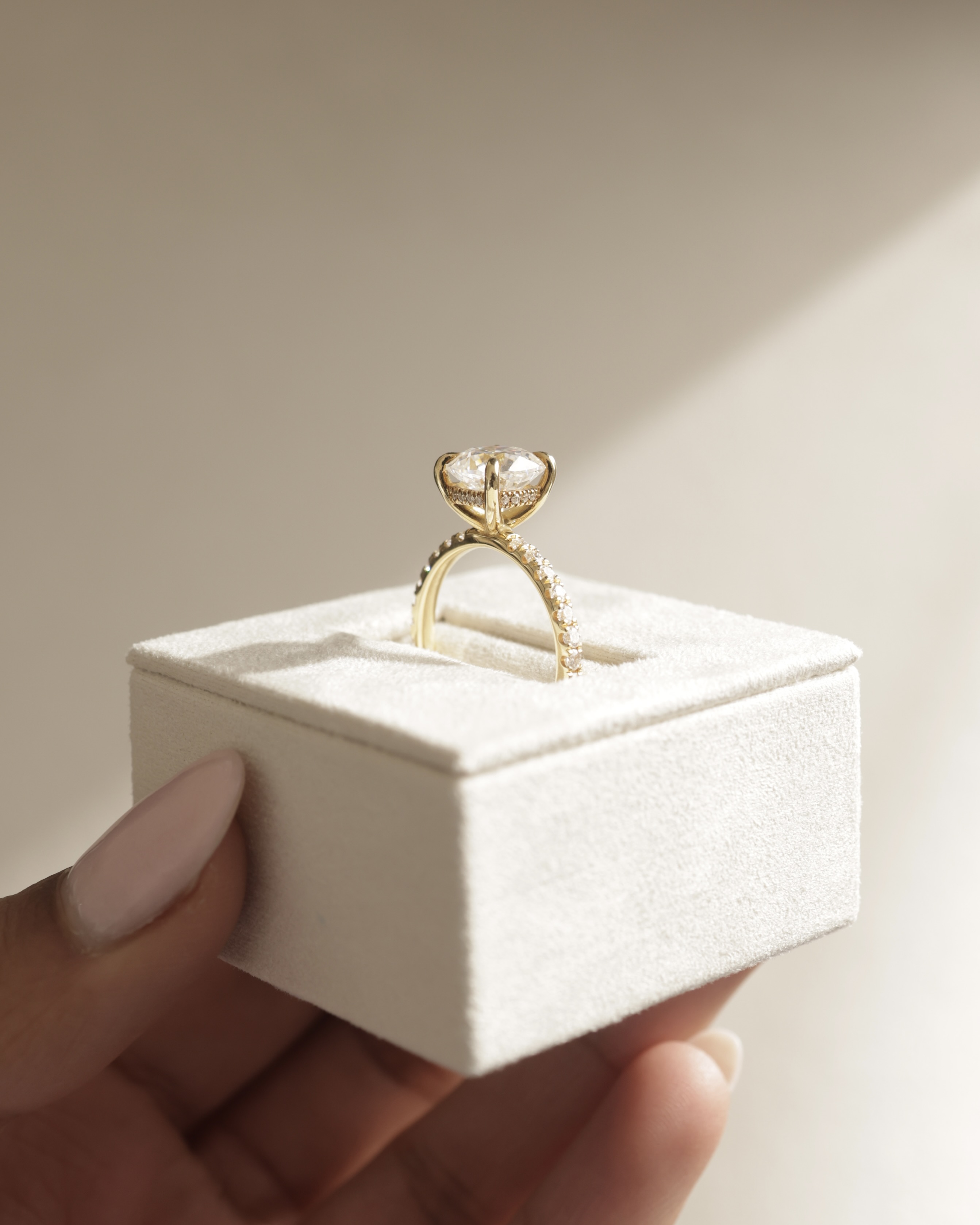 Claudia  Cushion Solitaire with Hidden Halo and Pave Lifestyle Image