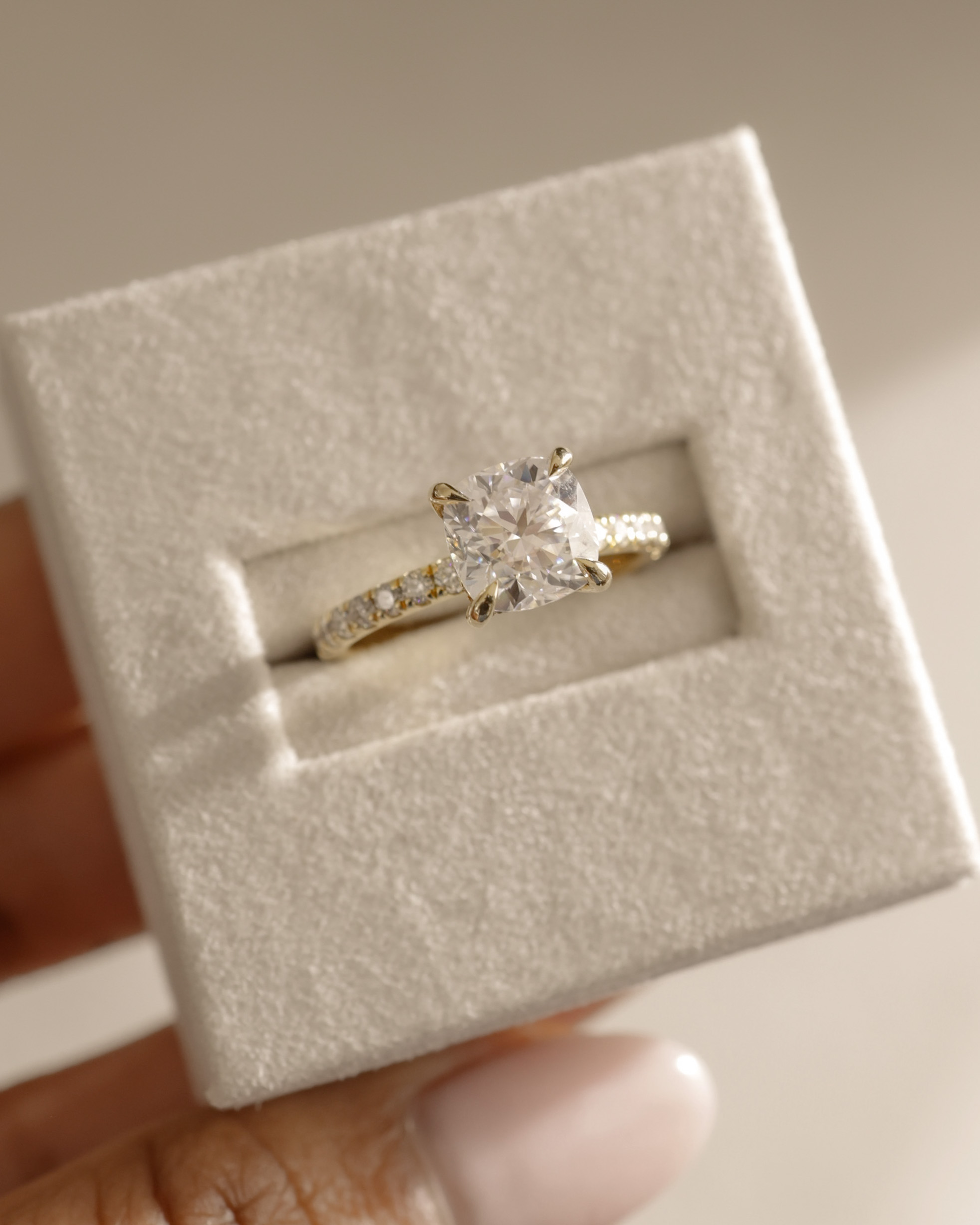 Claudia  Cushion Solitaire with Hidden Halo and Pave Lifestyle Image