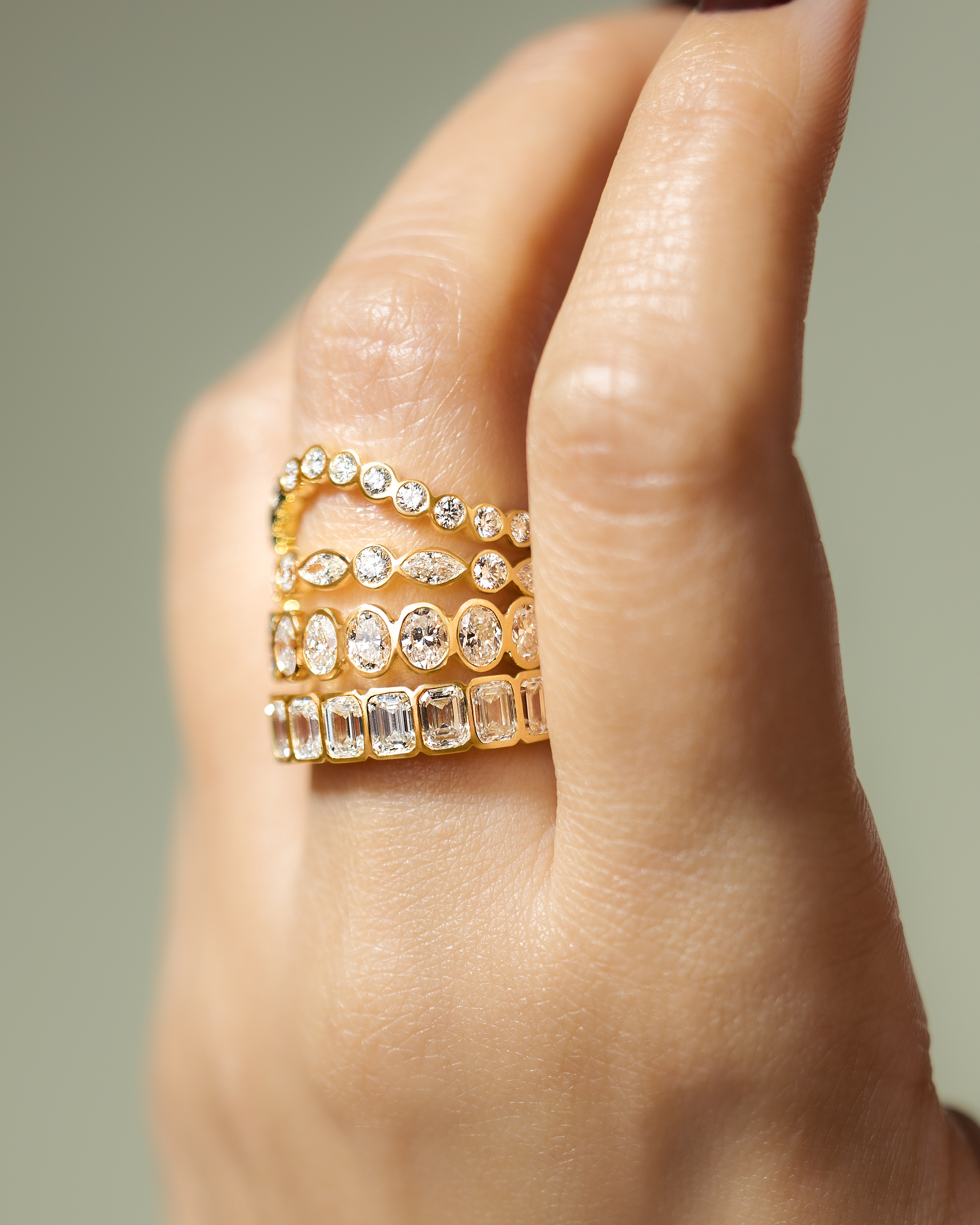 Dallas - Bezel Set Emerald Wedding Ring Lifestyle Image