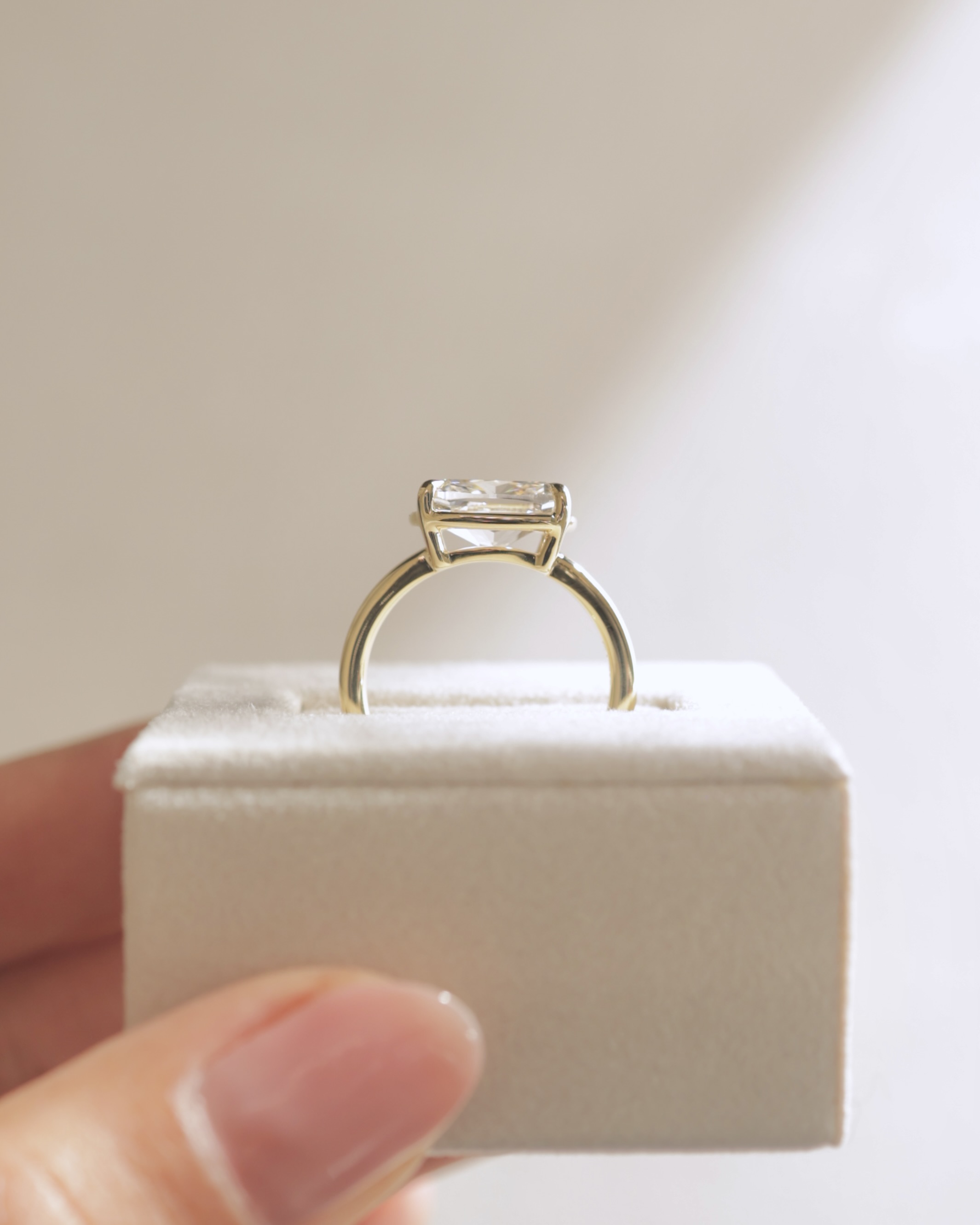 Daya - Elongated Cushion East West Bezel Frame Solitaire with Claws Lifestyle Image