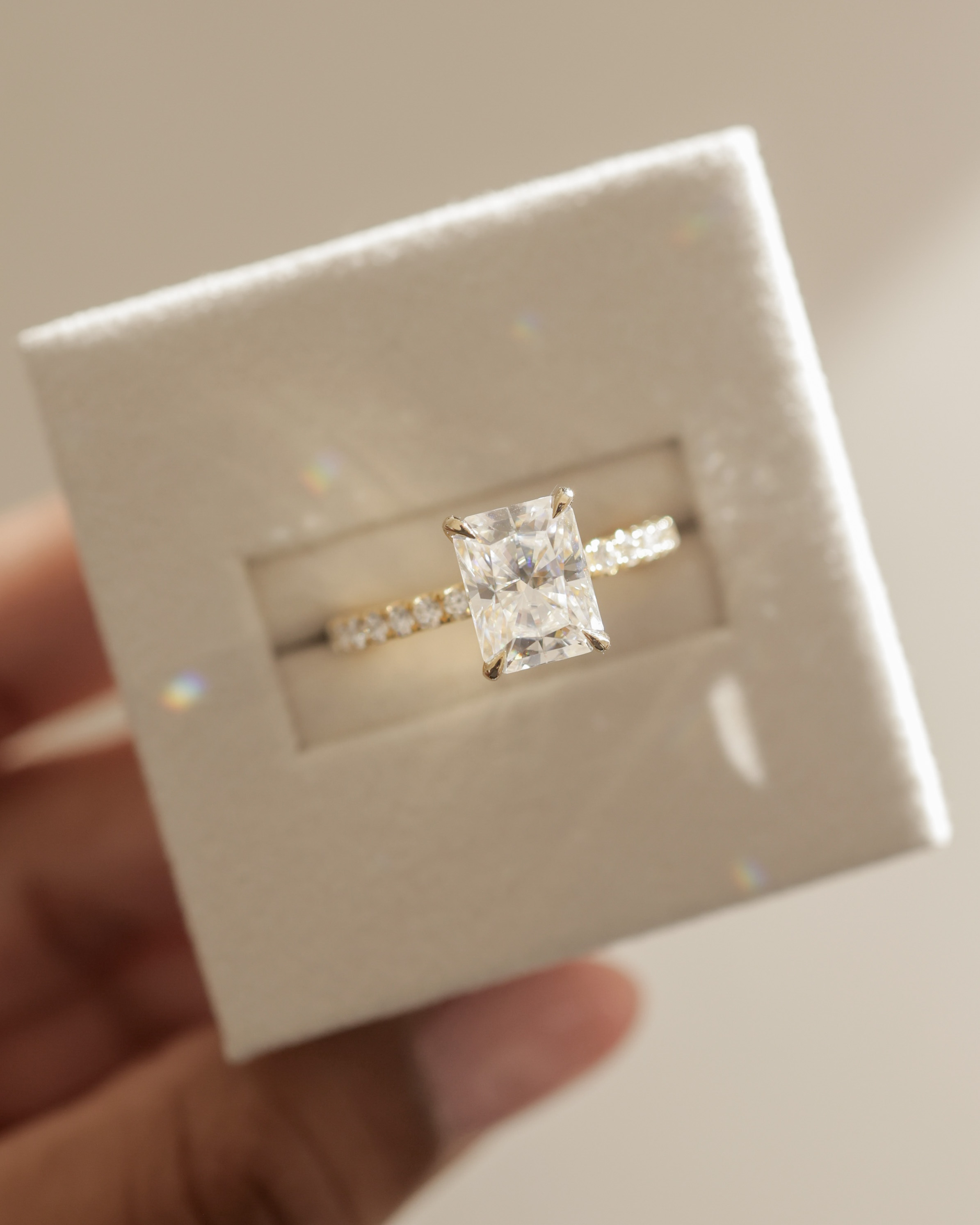 Ellie  Radiant Solitaire with Hidden Halo and Pav Lifestyle Image